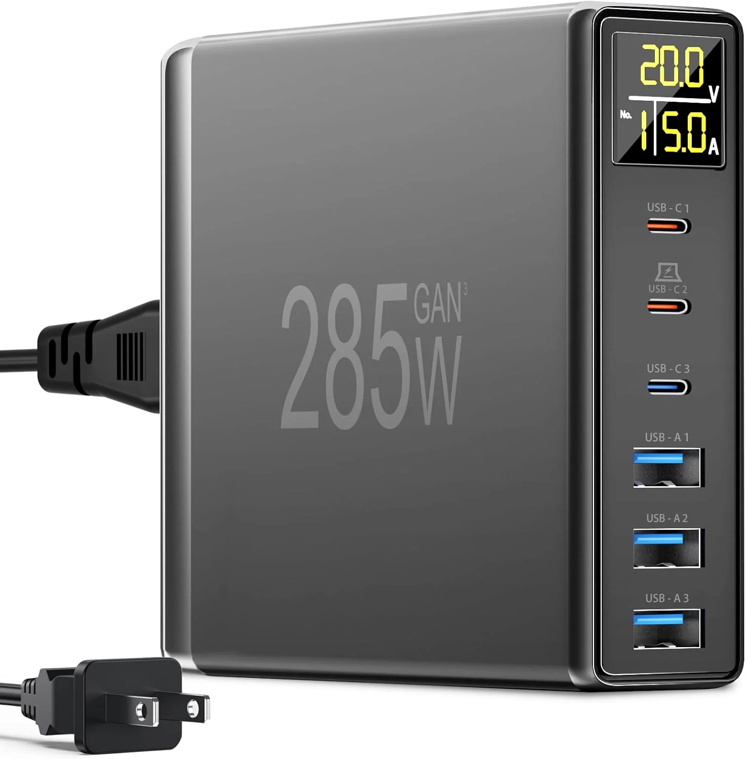 ایستگاه شارژ USB C شش پورت با نمایشگر LCD دیجیتال - شارژر سریع GaN 100W USB C برای لپتاپهای مکبوک، آیپد، آیفون، سامسونگ - مشکی ایستگاه شارژ USB C شش پورت با نمایشگر LCD دیجیتال - شارژر سریع GaN 100W USB C برای لپتاپهای مکبوک، آیپد، آیفون، سامسونگ - مشکی