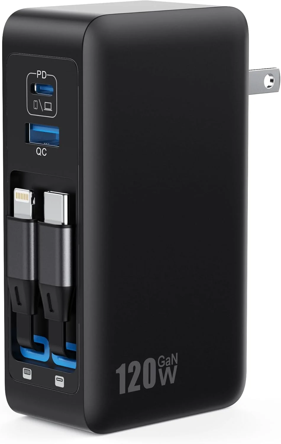 آداپتور شارژر USB C با توان 120 وات با 2 کابل جمع شونده داخلی، شارژر GaN IV چهار در یک با قابلیت شارژ سریع و دوشاخه تاشو، شارژر PD 65W لپ تاپ برای مک بوک، آیپد، آیفون 17/16/15/14، گلکسی، اندروید و غیره آداپتور شارژر USB C با توان 120 وات با 2 کابل جمع شونده داخلی، شارژر GaN IV چهار در یک با قابلیت شارژ سریع و دوشاخه تاشو، شارژر PD 65W لپ تاپ برای مک بوک، آیپد، آیفون 17/16/15/14، گلکسی، اندروید و غیره