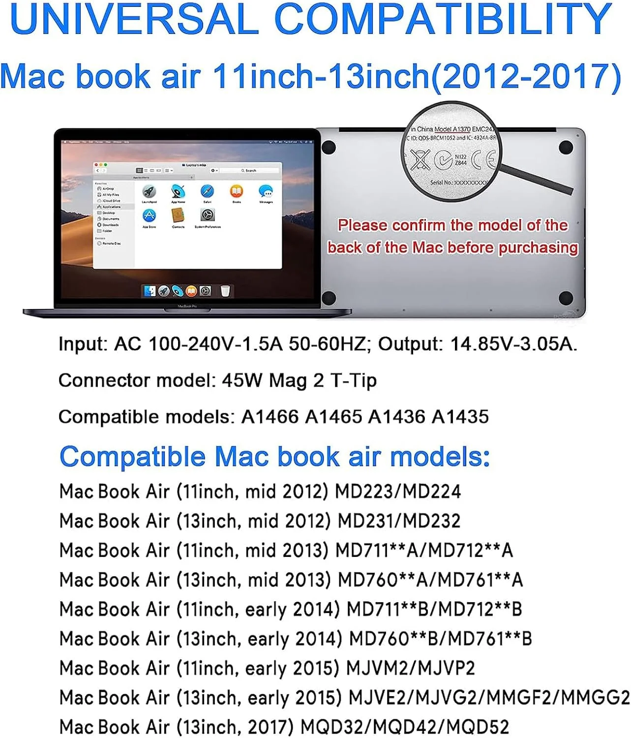 شارژر جایگزین مک بوک ایر، آداپتور اتصال DC مغناطیسی 45 واتی با نوک T مناسب مک بوک ایر 11 و 13 اینچی (بین سال های 2012-2017) شارژر جایگزین مک بوک ایر، آداپتور اتصال DC مغناطیسی 45 واتی با نوک T مناسب مک بوک ایر 11 و 13 اینچی (بین سال های 2012-2017)
