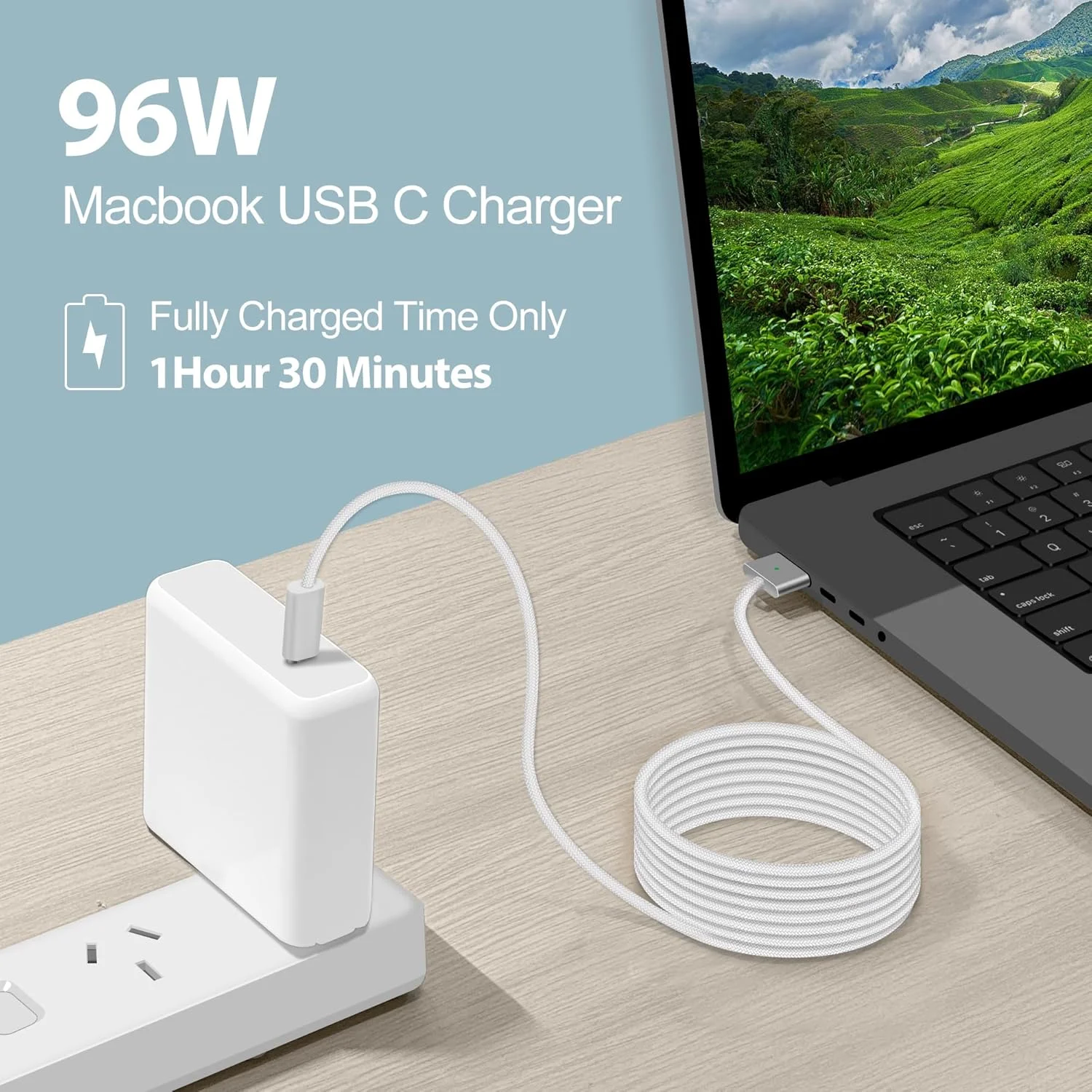 شارژر USB C مدل 96W/70W برای مک پرو 16، 15، 13 اینچی، مک ایر 13 اینچی مدل 2025/2024/2023/2022/2021، آی/پد پرو 12.9/11 اینچی، کابل تاندربولت 3 با طول 6.6 فوت USB C به Mag 3 شارژر USB C مدل 96W/70W برای مک پرو 16، 15، 13 اینچی، مک ایر 13 اینچی مدل 2025/2024/2023/2022/2021، آی/پد پرو 12.9/11 اینچی، کابل تاندربولت 3 با طول 6.6 فوت USB C به Mag 3