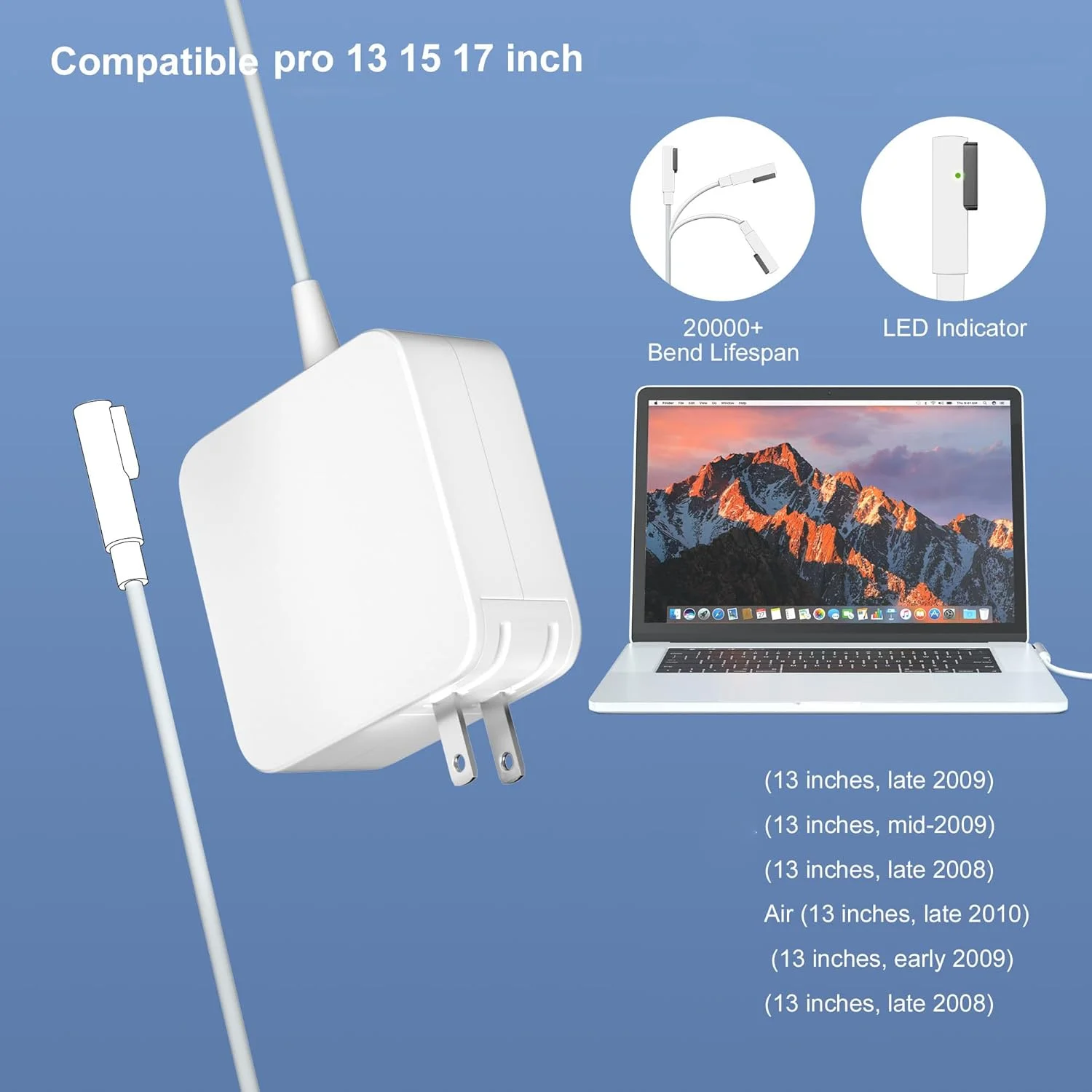 سازگار با شارژر مک بوک پرو، آداپتور برق 85 وات 60 وات L-Tip برای مک بوک پرو 13 15 17 اینچی قبل از اواسط سال 2012، کابل 6.6FT سازگار با شارژر مک بوک پرو، آداپتور برق 85 وات 60 وات L-Tip برای مک بوک پرو 13 15 17 اینچی قبل از اواسط سال 2012، کابل 6.6FT