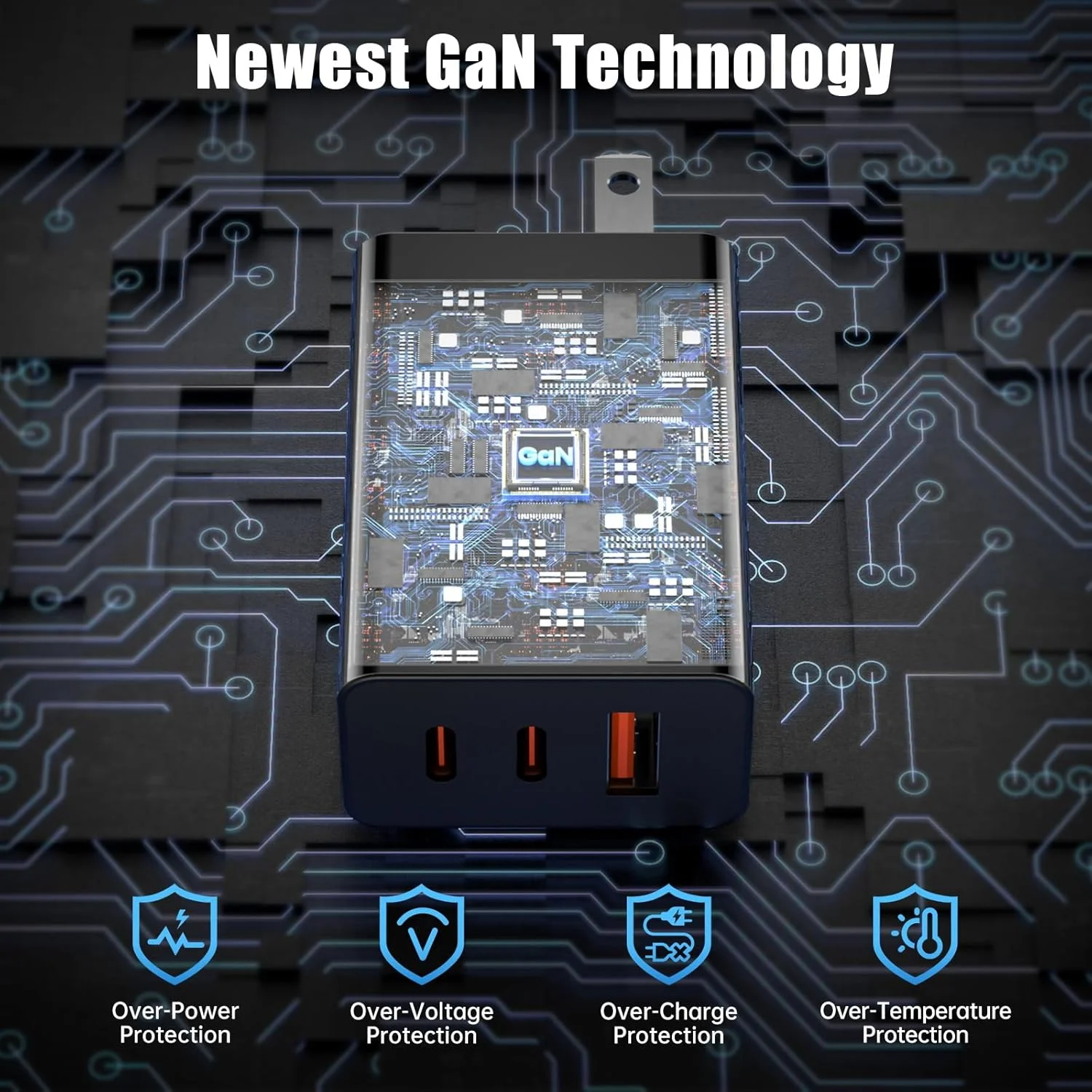 [بسته 2 عددی] شارژر دیواری USB C سه پورت، 100 وات GaN چند پورت شارژ سریع، آداپتور برق PD+QC برای آیفون 17 ایر/16/15/14/13/پرو مکس/XS/XR، مک بوک پرو/ایر، آیپد، سامسونگ S25/S24 و غیره