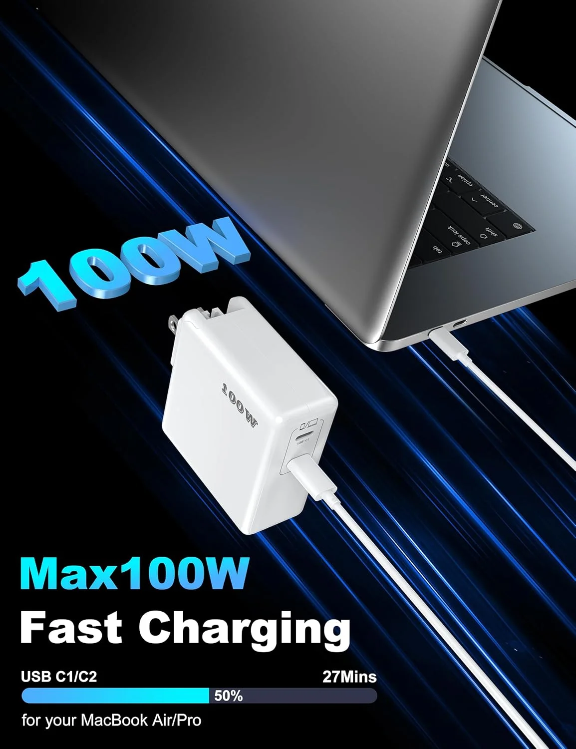 شارژر مک بوک پرو، شارژر سریع 100 واتی USB C برای مک بوک پرو/مک بوک ایر 16 15 14 13 اینچ، آیپد پرو، آیفون 16/15 پرو و همه دستگاه های USBC، آداپتور برق تاشو GaN با کابل شارژ USB C به طول 10 فوت شارژر مک بوک پرو، شارژر سریع 100 واتی USB C برای مک بوک پرو/مک بوک ایر 16 15 14 13 اینچ، آیپد پرو، آیفون 16/15 پرو و همه دستگاه های USBC، آداپتور برق تاشو GaN با کابل شارژ USB C به طول 10 فوت
