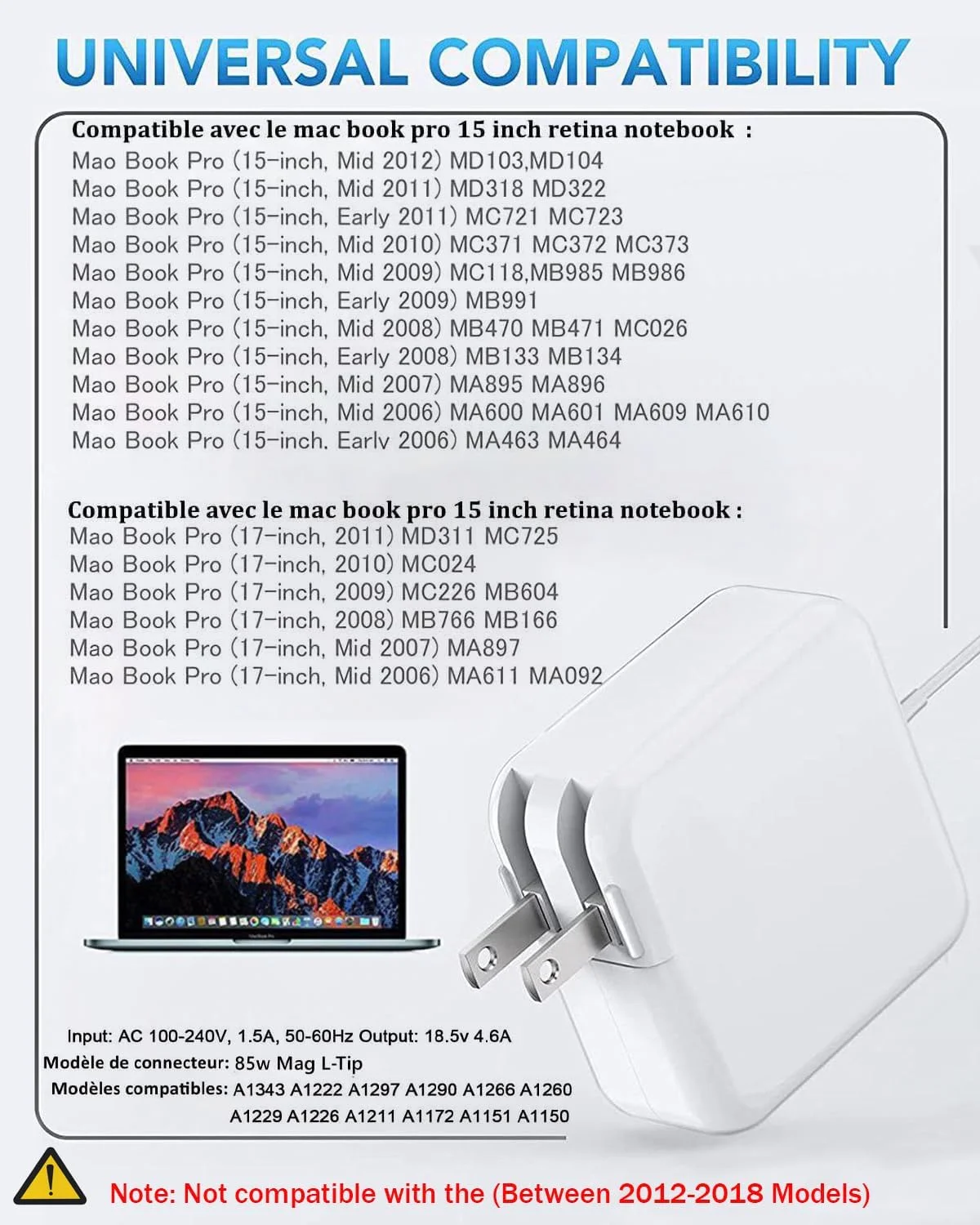 شارژر ۸۵ واتی مک بوک پرو، آداپتور برق Mag 1، سازگار با مک بوک پرو (مدل های قبل از اواسط سال ۲۰۱۲) شارژر ۸۵ واتی مک بوک پرو، آداپتور برق Mag 1، سازگار با مک بوک پرو (مدل های قبل از اواسط سال ۲۰۱۲)