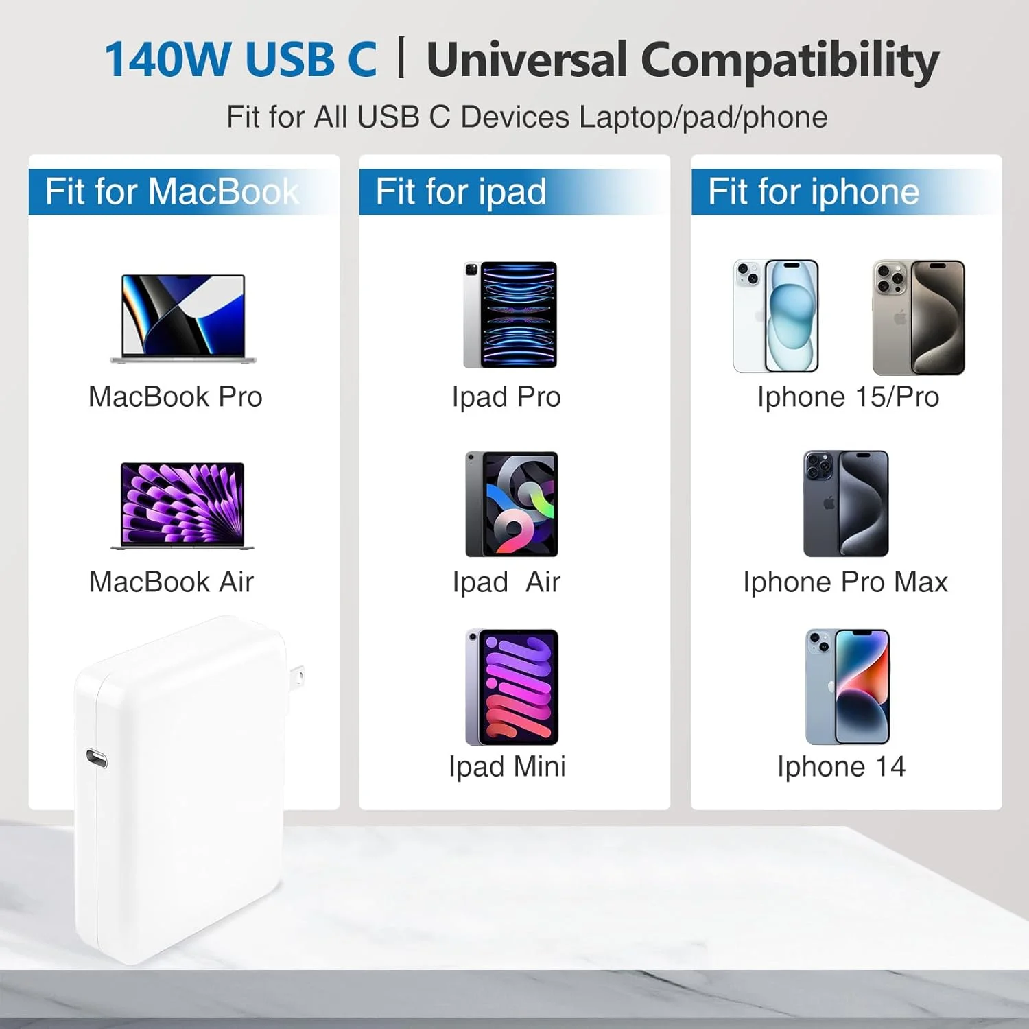 شارژر 140 واتی USB-C برای مک بوک پرو، سازگار با مک بوک پرو 16، 15، 14، 13 اینچی، مک بوک ایر 13 اینچی، آیپد پرو 2024/2023/2022/2011/2020، M1 M2 M3، شامل کابل 2 متری USB C به C شارژر 140 واتی USB-C برای مک بوک پرو، سازگار با مک بوک پرو 16، 15، 14، 13 اینچی، مک بوک ایر 13 اینچی، آیپد پرو 2024/2023/2022/2011/2020، M1 M2 M3، شامل کابل 2 متری USB C به C