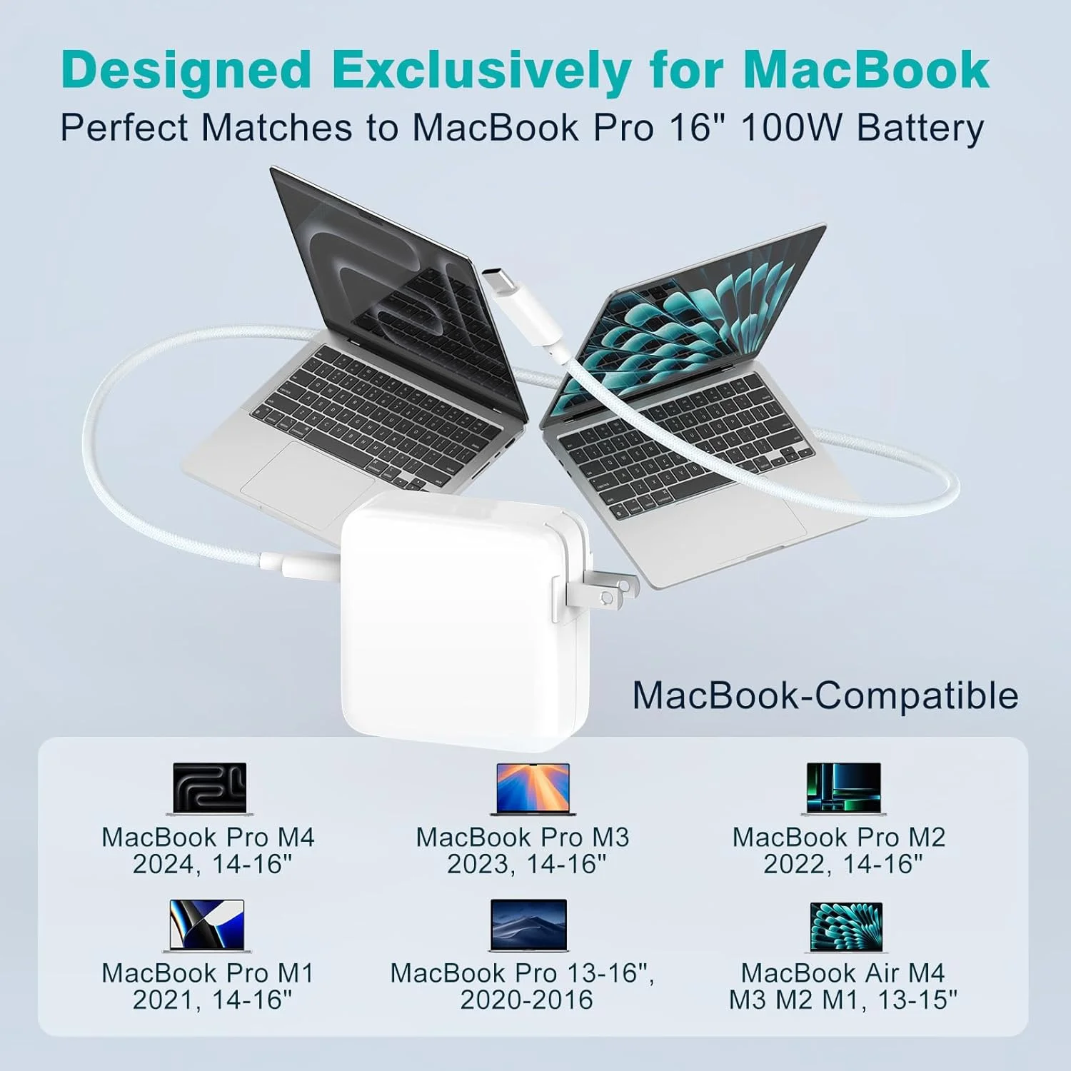 شارژر برای مکبوک پرو ۱۶ و ۱۴ اینچ، مکبوک ایر ۱۵ و ۱۳ اینچ ۲۰۲۵ ۲۰۲۴ ۲۰۲۳ ۲۰۲۲ ۲۰۲۱ ۲۰۲۰ ۲۰۱۹ M4 M3 M2 M1، آداپتور برق ۱۰۰ واتی USB C فوقالعاده جمعوجور، کابل بافتهشده USB-C به طول ۲ متر، کیفیت اصلی شارژر برای مکبوک پرو ۱۶ و ۱۴ اینچ، مکبوک ایر ۱۵ و ۱۳ اینچ ۲۰۲۵ ۲۰۲۴ ۲۰۲۳ ۲۰۲۲ ۲۰۲۱ ۲۰۲۰ ۲۰۱۹ M4 M3 M2 M1، آداپتور برق ۱۰۰ واتی USB C فوقالعاده جمعوجور، کابل بافتهشده USB-C به طول ۲ متر، کیفیت اصلی