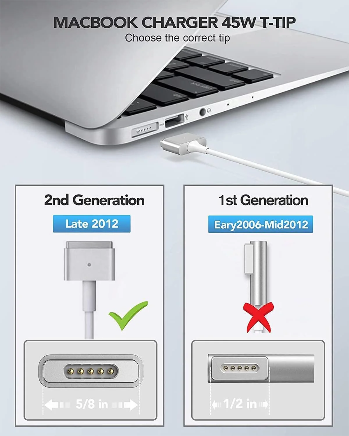 شارژر 45 واتی مک بوک ایر، آداپتور برق Mag 2، سازگار با مک بوک ایر 11 اینچی - 13 اینچی (مدل های بین 2012-2018) شارژر 45 واتی مک بوک ایر، آداپتور برق Mag 2، سازگار با مک بوک ایر 11 اینچی - 13 اینچی (مدل های بین 2012-2018)