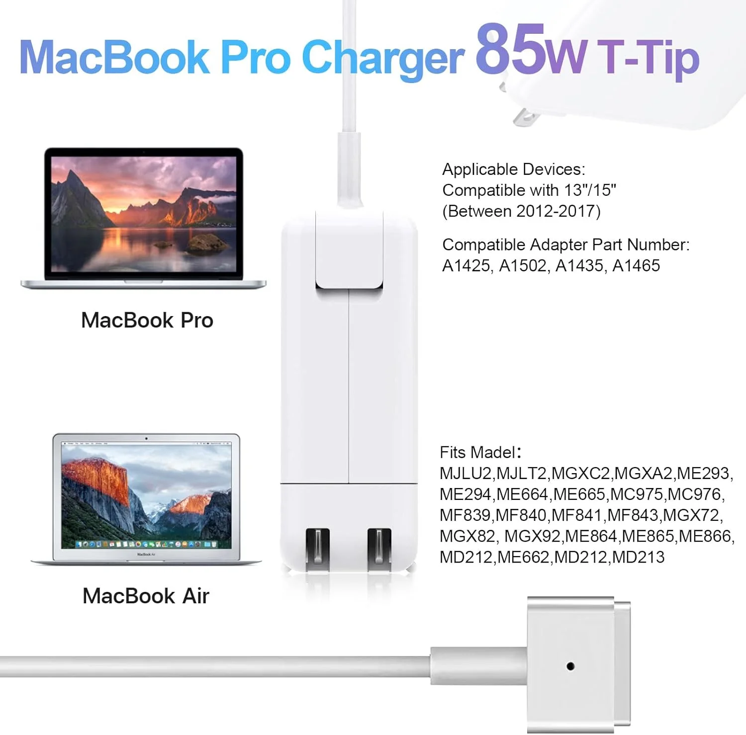 آداپتور برق 85 واتی مگنتیک T-Tip سازگار با مک بوک ایر/پرو 13 اینچی و 15 اینچی (اواخر 2012-2018) آداپتور برق 85 واتی مگنتیک T-Tip سازگار با مک بوک ایر/پرو 13 اینچی و 15 اینچی (اواخر 2012-2018)