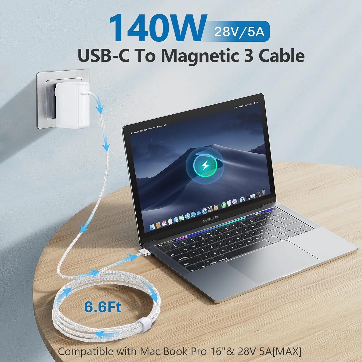 شارژر 140 واتی مک بوک پرو، کابل USB-C به مگنتیک 3، سازگار با مک بوک پرو 16، 15، 14، 13 اینچی، مک بوک ایر 13 اینچی، آیپد پرو 2025/2024/2023/2022/2021، M1 M2 M3 M4، شامل کابل 2 متری USB C به C شارژر 140 واتی مک بوک پرو، کابل USB-C به مگنتیک 3، سازگار با مک بوک پرو 16، 15، 14، 13 اینچی، مک بوک ایر 13 اینچی، آیپد پرو 2025/2024/2023/2022/2021، M1 M2 M3 M4، شامل کابل 2 متری USB C به C