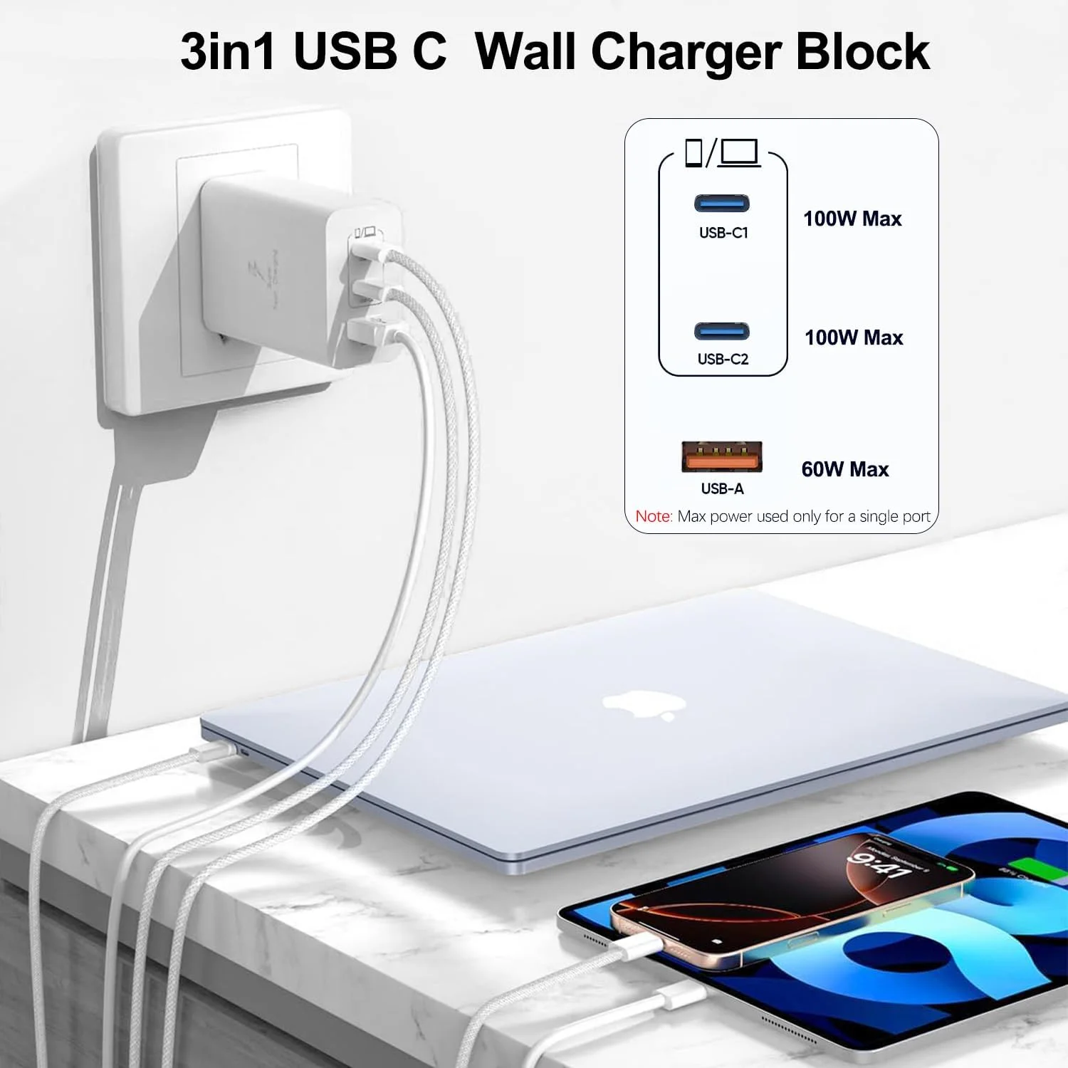 آداپتور شارژر دیواری 100 واتی USB C، بسته 2 عددی، 3 پورت PD&AC GaN سوپر فست USB C، مناسب برای MacBook Pro/MacBook Air، iPhone 17 Pro Max/17 Air/16 Plus/16E/15، iPad Pro/Air/Mini و غیره آداپتور شارژر دیواری 100 واتی USB C، بسته 2 عددی، 3 پورت PD&AC GaN سوپر فست USB C، مناسب برای MacBook Pro/MacBook Air، iPhone 17 Pro Max/17 Air/16 Plus/16E/15، iPad Pro/Air/Mini و غیره