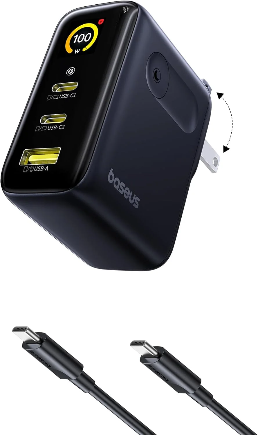 شارژر 100 واتی USB C بیسوس Picogo، شارژر سریع لپ تاپ 3 پورت با نمایشگر هوشمند و کنترل لمسی، آداپتور برق GaN برای مک بوک پرو، آیفون 17/16، پیکسل، استیم دک، ROG Ally شارژر 100 واتی USB C بیسوس Picogo، شارژر سریع لپ تاپ 3 پورت با نمایشگر هوشمند و کنترل لمسی، آداپتور برق GaN برای مک بوک پرو، آیفون 17/16، پیکسل، استیم دک، ROG Ally