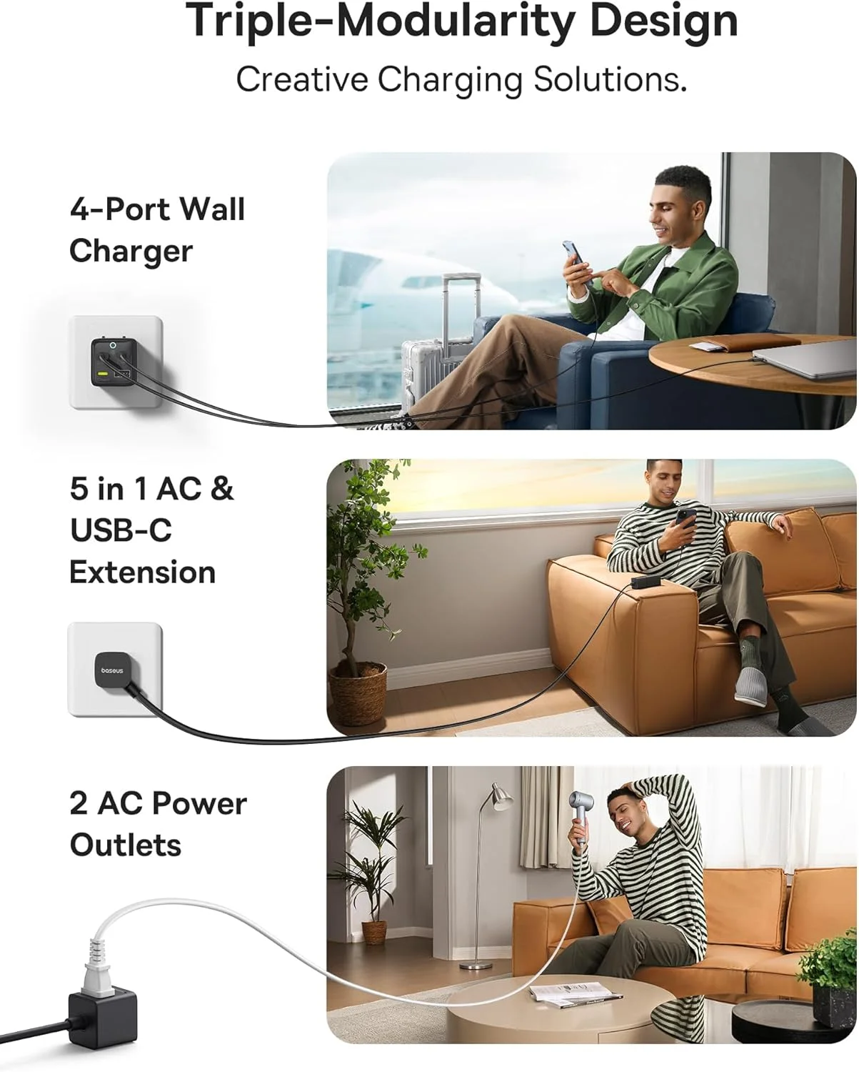 ایستگاه شارژ 67 واتی Baseus، شارژر سریع USB C مسافرتی 5 در 1 با سیم удлинительный تخت 1.5 متری با 2 پریز برق متناوب، شارژر قابل حمل برای MacBook Pro، iPhone، لوازم ضروری سفر دریایی ایستگاه شارژ 67 واتی Baseus، شارژر سریع USB C مسافرتی 5 در 1 با سیم удлинительный تخت 1.5 متری با 2 پریز برق متناوب، شارژر قابل حمل برای MacBook Pro، iPhone، لوازم ضروری سفر دریایی