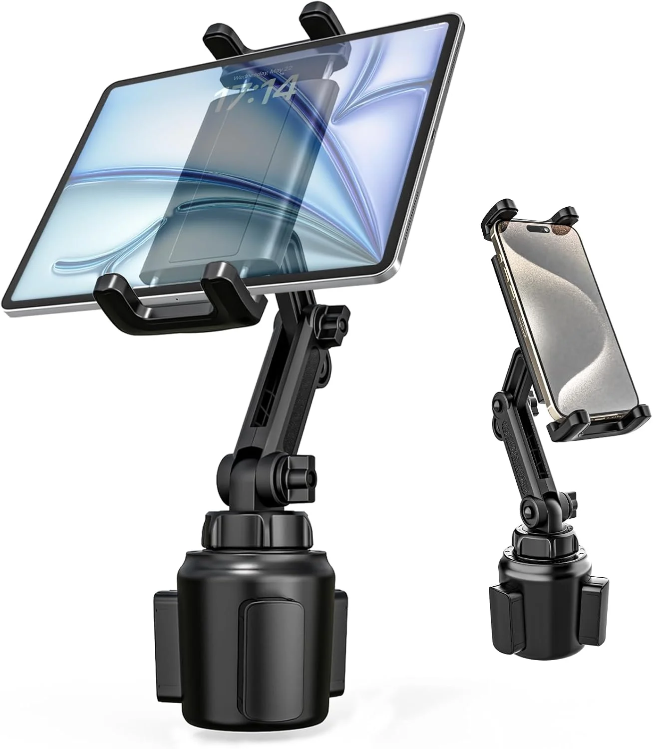 پایه نگهدارنده تبلت لیوانی برای خودرو، پایه نگهدارنده آیپد لیوانی برای کامیون با بازوی قابل تنظیم، پایه نگهدارنده تبلت لیوانی خودرو برای آیپد پرو 12.9، ایر، مینی، آیفون، گلکسی تب/زد فولد، تبلت های 4.7-13 اینچی