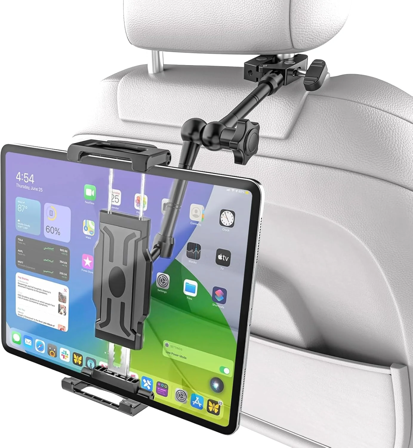 نگهدارنده تبلت پشت سری خودرو - بازوی جادویی فلزی، نگهدارنده آیپد برای صندلی عقب خودرو مناسب کودکان با گیره فلزی جهانی، پایه نگهدارنده تبلت برای پشت سری خودرو مناسب برای آیپد پرو 12.9 ایر، گلکسی تب، آیفون 16، دستگاه های 5.5-15.6 اینچی
