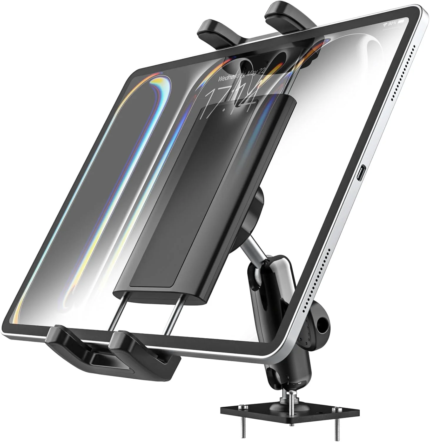 پایه نگهدارنده تبلت با پایه دریل آلومینیومی سنگین، پایه داشبورد خودرو با قابلیت تنظیم 360 درجه، پایه فلزی با پایه دریل برای تبلت های آیپد پرو ایر مینی، تلفن ها و تبلت های 4 تا 12.9 اینچی