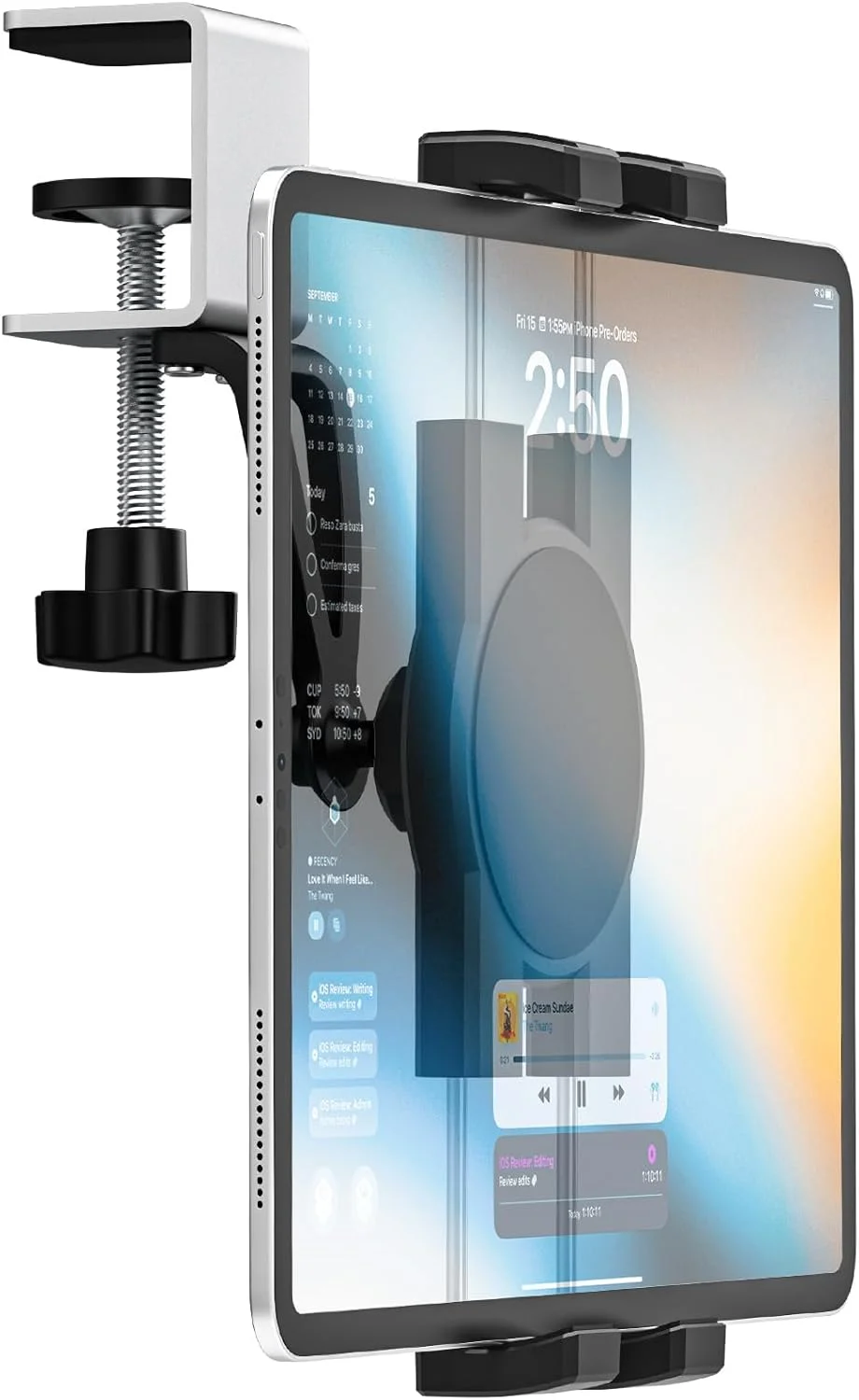 پایه نگهدارنده تبلت کابینت آشپزخانه برای تلفن و آیپد 4.7 تا 13 اینچی - پایه نگهدارنده تبلت زیر کابینتی با گیره فلزی برای قفسه میز، سازگار با آیپد پرو/ایر/مینی، تبلت های گلکسی، آیفون، تبلت ها