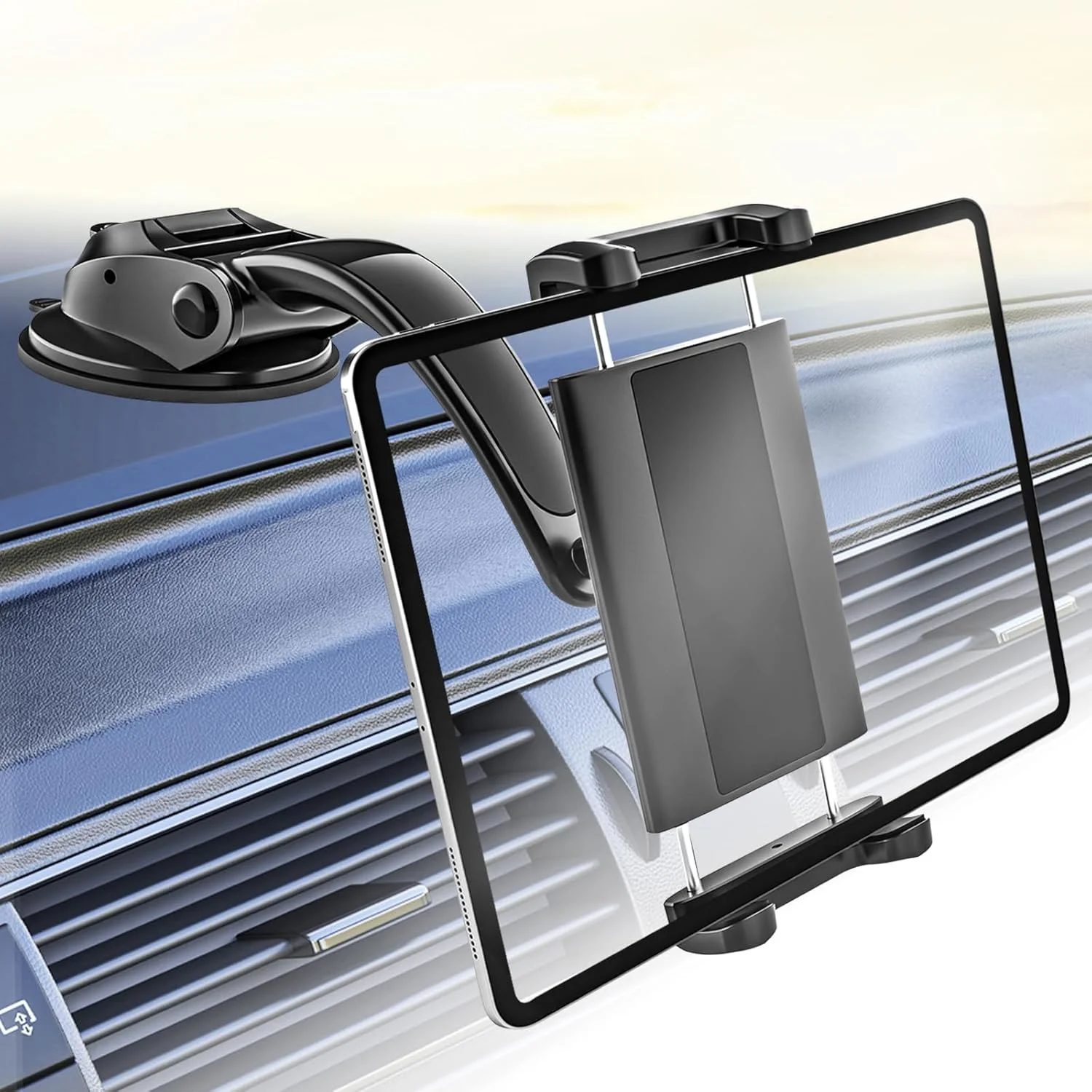 پایه نگهدارنده تبلت داشبورد خودرو، استند آیپد و تلفن شیشه جلوی کامیون با مکنده ژله ای چسبنده قوی برای آیپد پرو 9.7، 11، 12.9 / ایر/مینی، آیفون، تبلت های گلکسی و سایر دستگاه های 4-13 اینچی