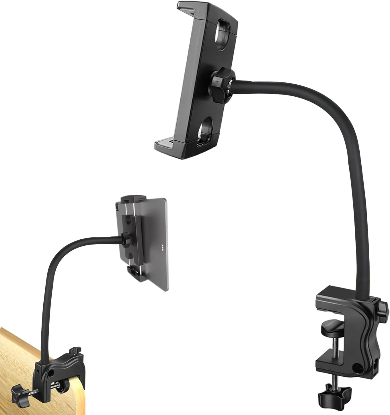 پایه نگهدارنده تبلت برای میز/تخت/آشپزخانه/تردمیل، پایه تبلت گردن غازی انعطاف پذیر 21 اینچی، گیره نگهدارنده آیپد مناسب برای آیپد مینی/ایر/پرو، کیندل فایر، تبلت های گلکسی و همه تلفن ها و تبلت های 4.7-12.9 اینچی