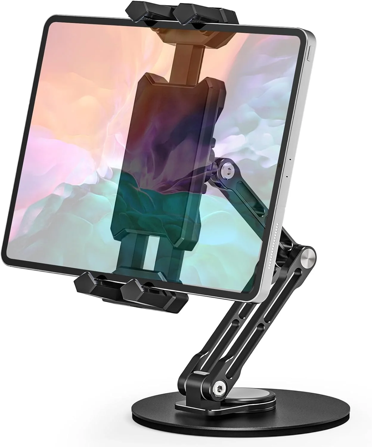 iPad Stand Holder, Tablet Desk Mount for Office, Kitchen, Bedroom, 360° Swivel Heavy Duty Base, Adjustable, Foldable Tablet Clamp Mount for 4.7-13.5 inch Tablets iPad Pro/Air/Mini, Galaxy Tabs