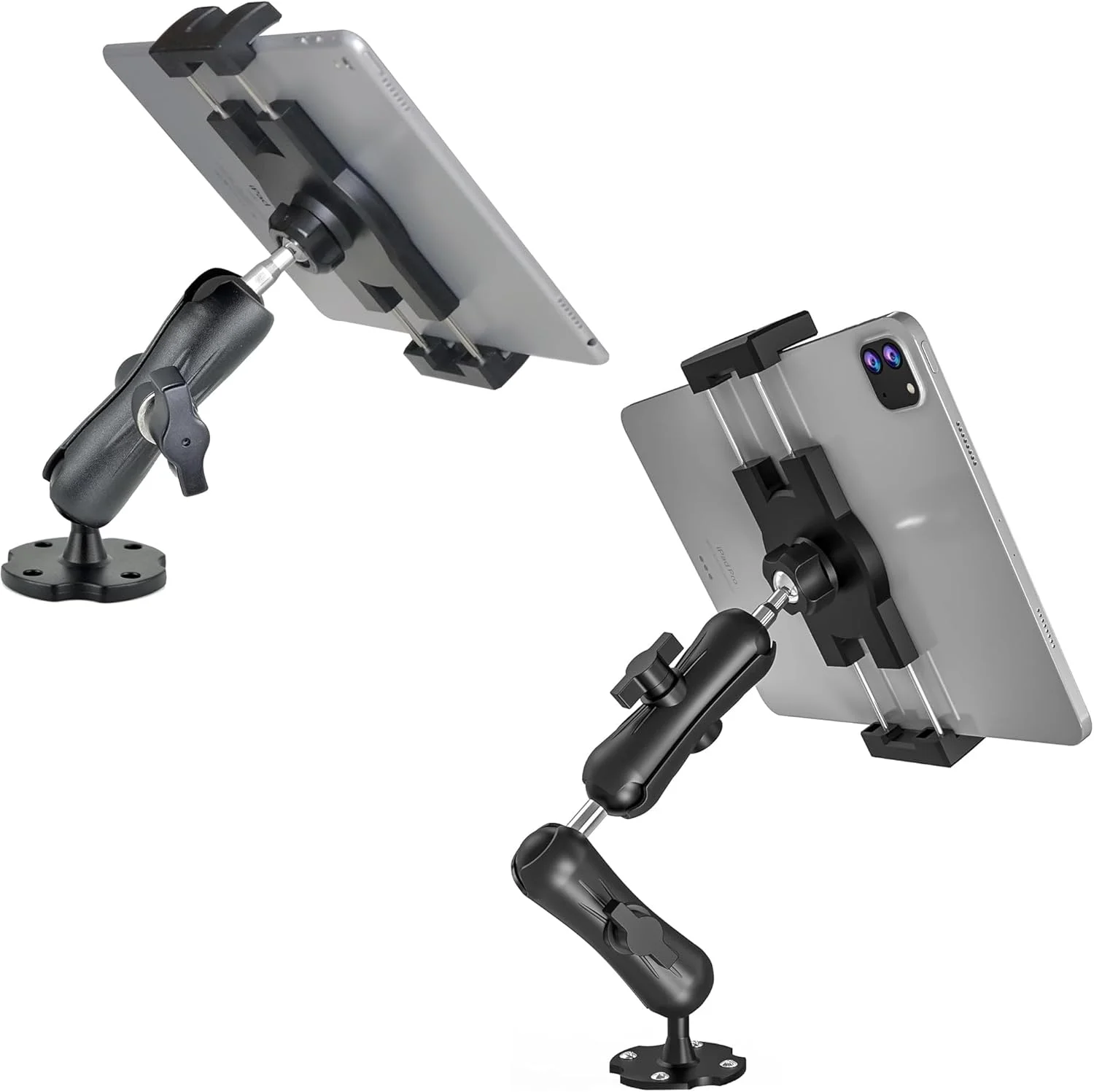 پایه تبلت مقاوم برای کامیون و خودرو، نگهدارنده تبلت با پایه مته‌ای برای کامیون با بازوی آلومینیومی، سازگار با تبلت‌ها/آیپدها/تلفن‌های 4.7 تا 12.9 اینچی، پایه آیپد کامیون برای داشبورد، دیوارها، قایق