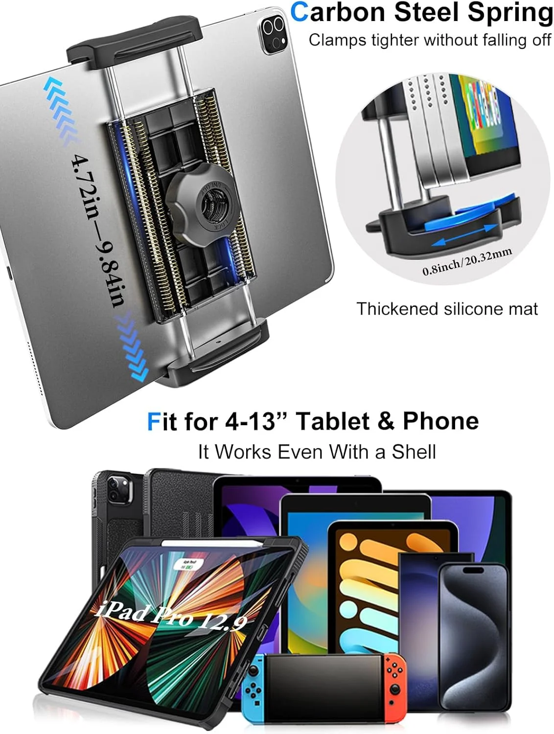 پایه نگهدارنده تبلت داشبورد خودرو، استند آیپد و تلفن شیشه جلوی کامیون با مکنده ژله ای چسبنده قوی برای آیپد پرو 9.7، 11، 12.9 / ایر/مینی، آیفون، تبلت های گلکسی و سایر دستگاه های 4-13 اینچی