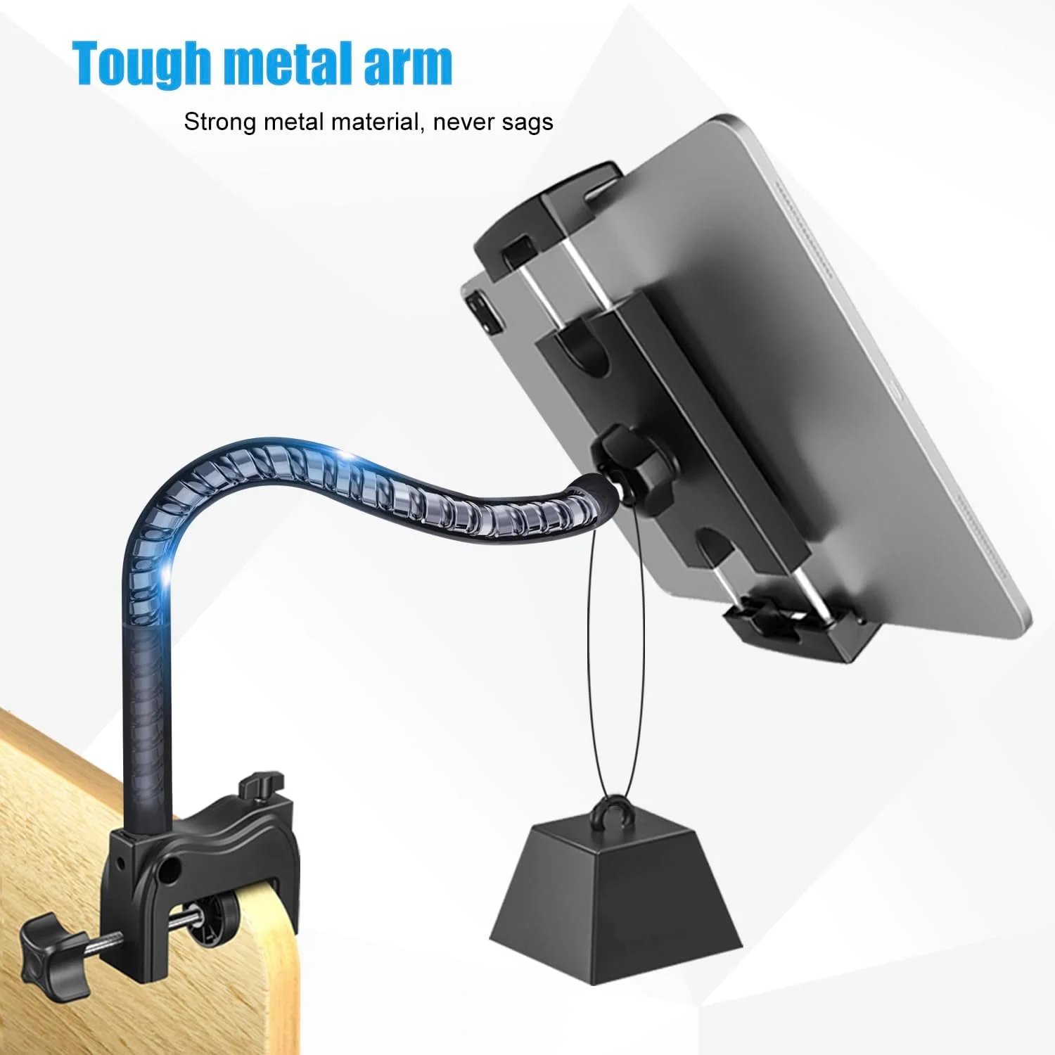 پایه نگهدارنده تبلت برای میز/تخت/آشپزخانه/تردمیل، پایه تبلت گردن غازی انعطاف پذیر 21 اینچی، گیره نگهدارنده آیپد مناسب برای آیپد مینی/ایر/پرو، کیندل فایر، تبلت های گلکسی و همه تلفن ها و تبلت های 4.7-12.9 اینچی