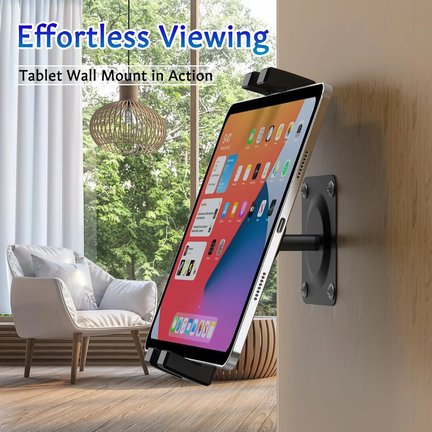 پایه دیواری آیپد، نگهدارنده دیواری تبلت با چرخش 360 درجه، بازوی نگهدارنده تلفن، سازگار با دستگاه های 4.7 تا 12.9 اینچی شامل آیپد پرو، مینی، ایر - ایده آل برای استفاده در خانه و محل کار