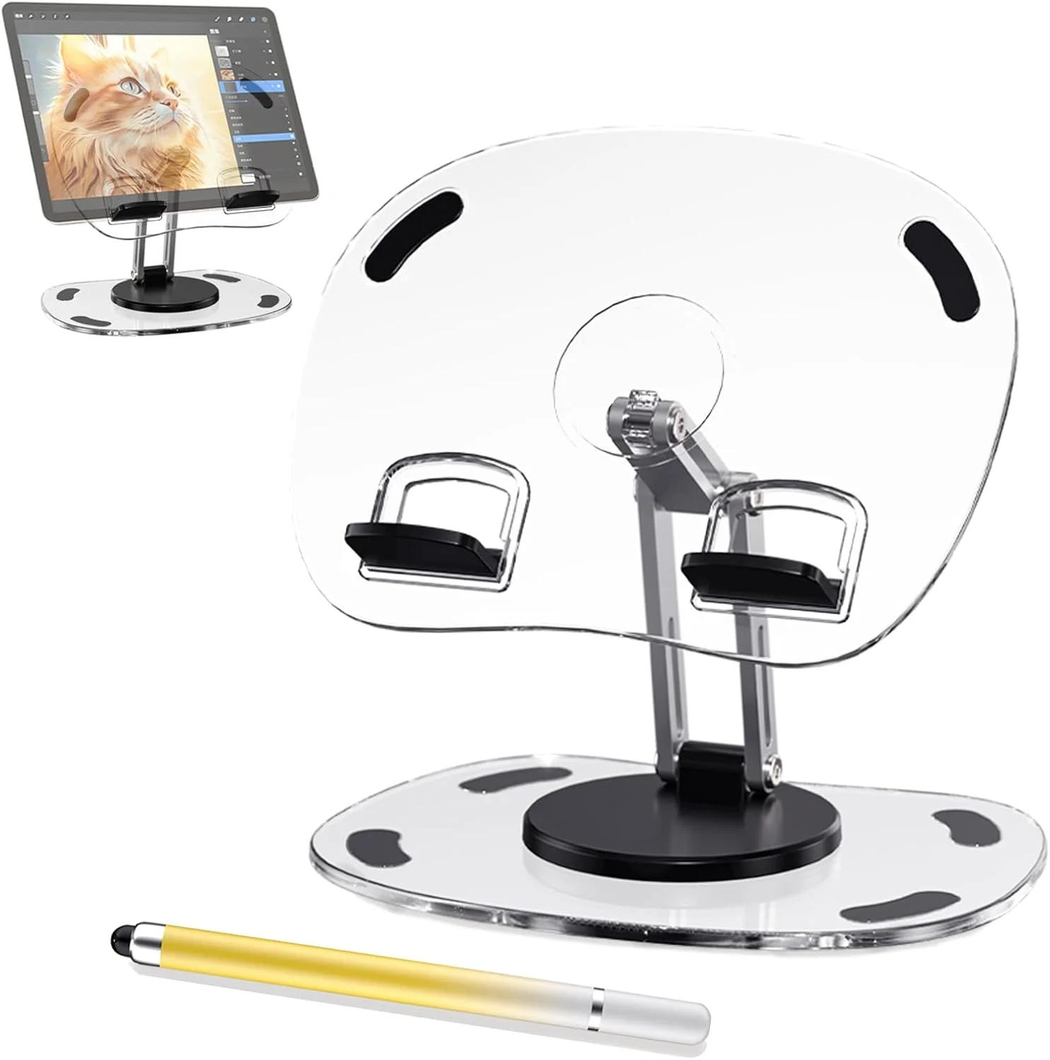 پایه تبلت آکریلیک برای میز، پایه شفاف نگهدارنده آیپد با پایه چرخان 360 درجه سازگار با آیپد پرو ایر مینی (مشکی)