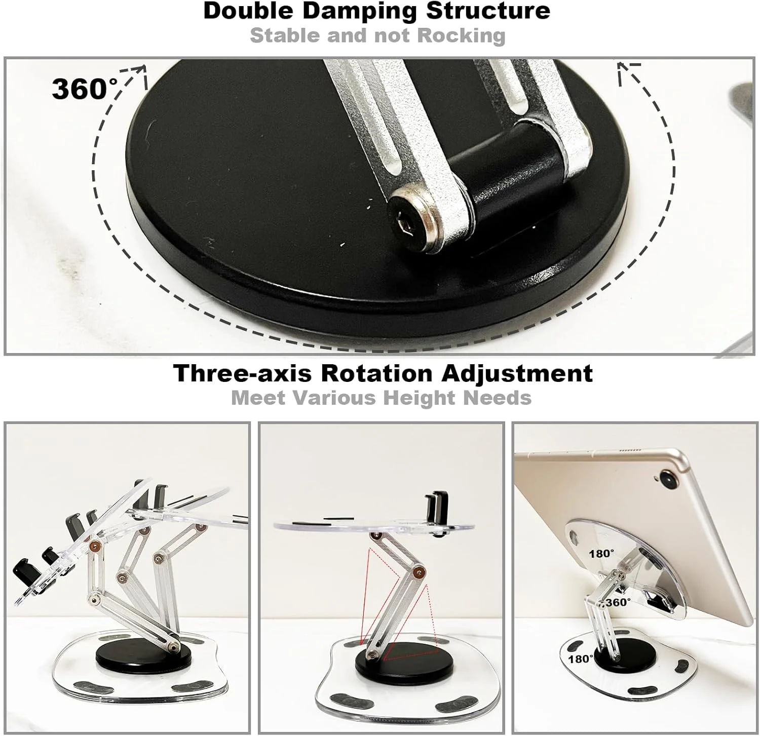 پایه تبلت آکریلیک برای میز، پایه شفاف نگهدارنده آیپد با پایه چرخان 360 درجه سازگار با آیپد پرو ایر مینی (مشکی)