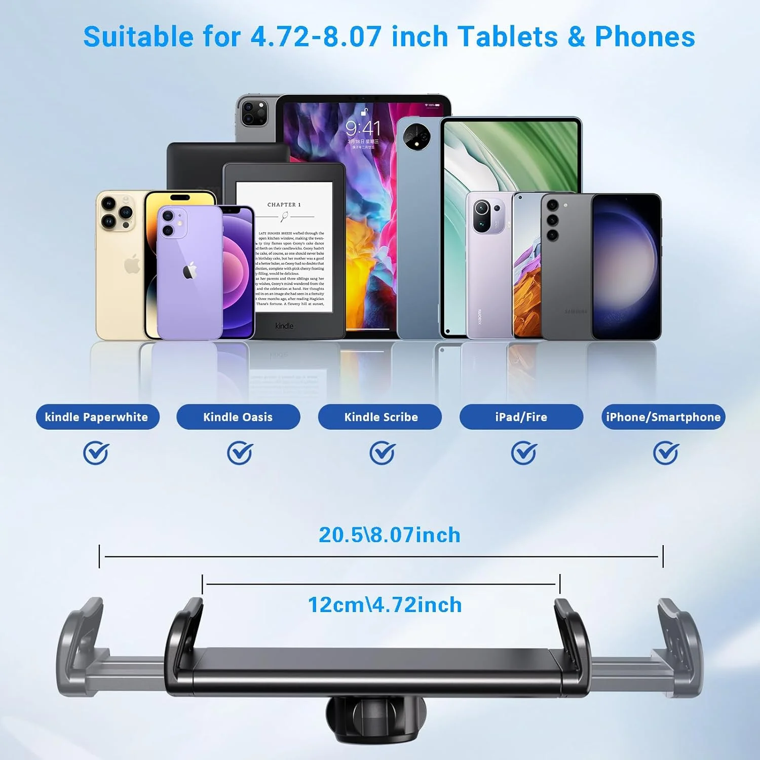 پایه نگهدارنده تبلت گردن غازی برای مطالعه کتاب الکترونیکی در تخت، استند بازوی تنبل رومیزی کنار تخت بدون نیاز به دست برای لوازم جانبی کتاب الکترونیکی، سازگار با آیپد مینی آیفون