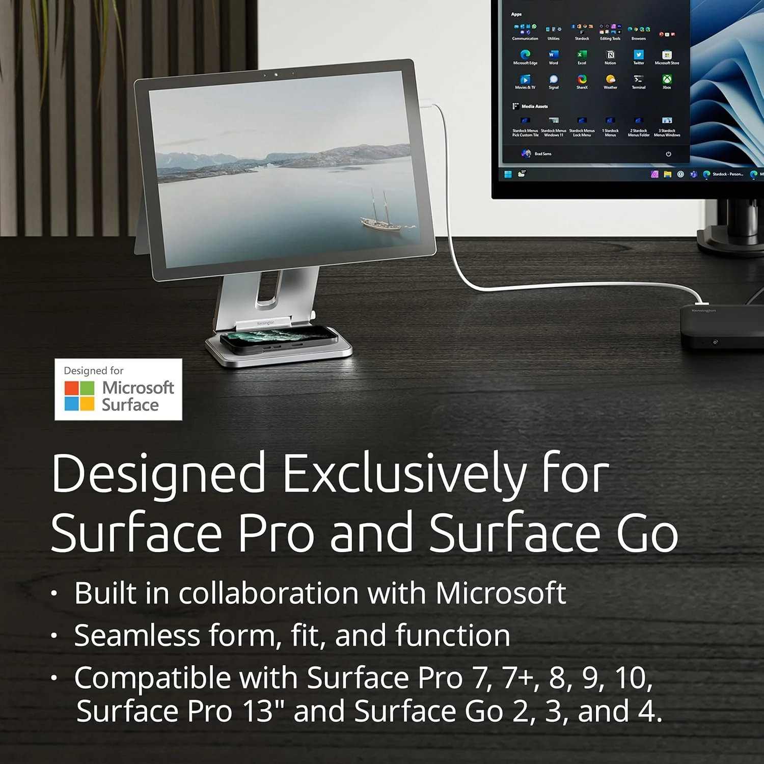 پایه رومیزی قابل تنظیم Kensington Elevated Stand برای سرفیس، نگهدارنده تبلت ضد لغزش طراحی شده برای سرفیس پرو، نقره ای (K58277WW)