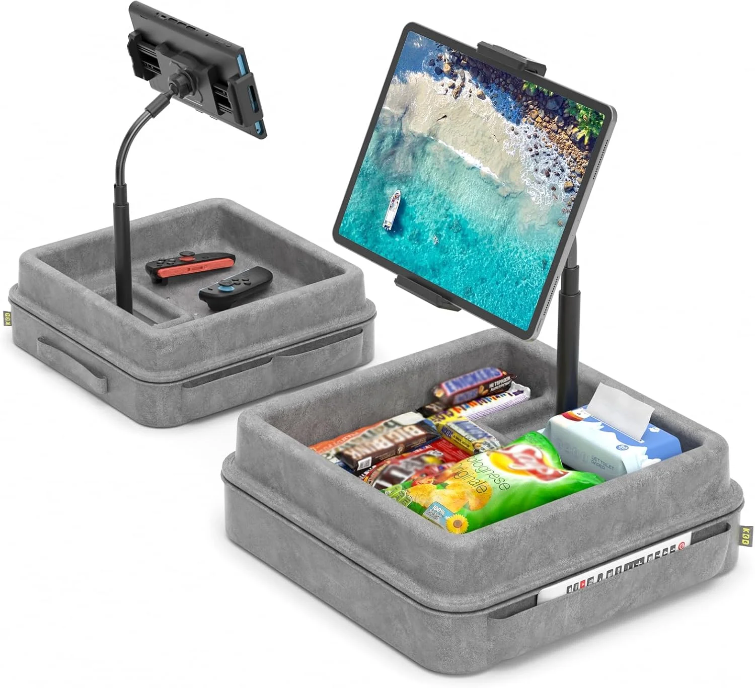 نگهدارنده تبلت KDD - پایه بالشتی آیپد با قابلیت تنظیم 360 درجه برای استفاده روی پا، تخت و میز - پایه تبلت گردنی منعطف با پد نرم و سینی و جیب برای نگهداری وسایل، سازگار با آیپد پرو 12.9، ایر مینی، تلفن و کتابخوان الکترونیکی