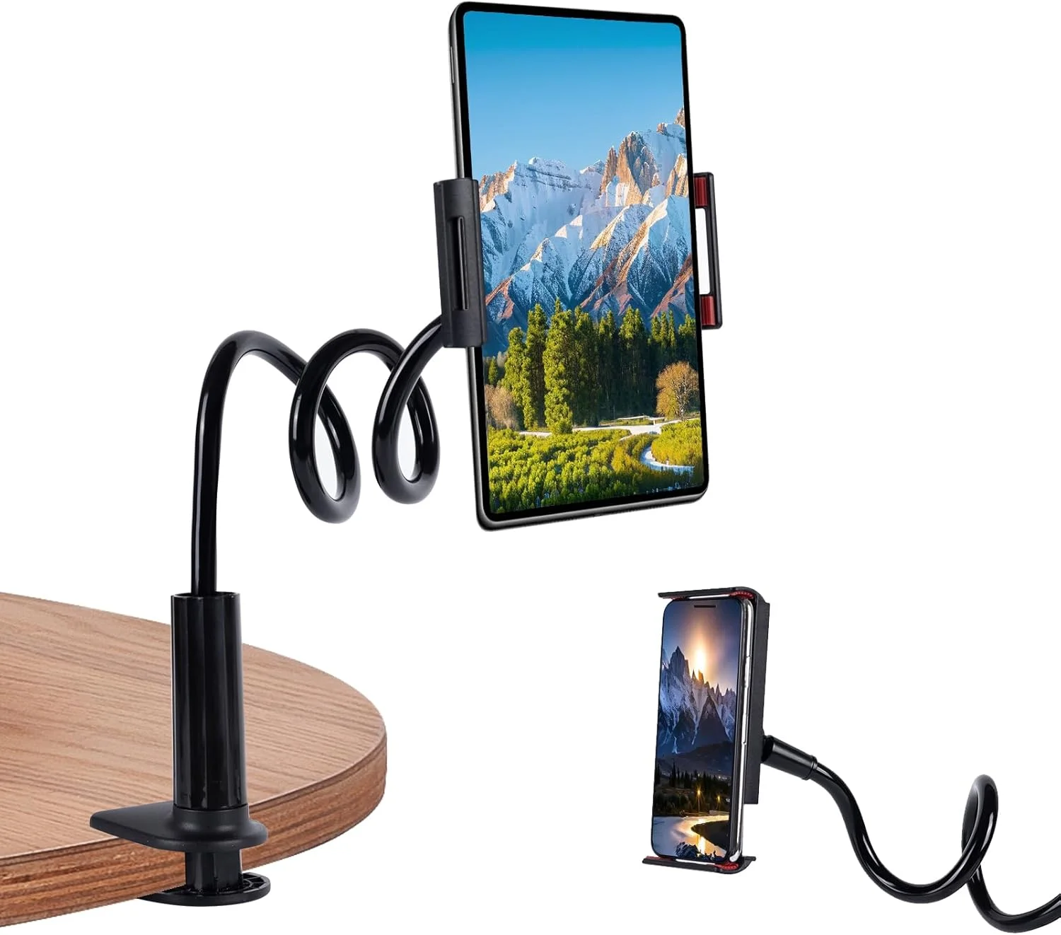 پایه نگهدارنده تبلت گردن غازی انعطاف پذیر برای تخت، گیره پایه تبلت بازوی بلند قابل تنظیم 360 درجه برای میز، سازگار با آیپد 4 تا 8 اینچ، پایه نگهدارنده تلفن همراه گردن غازی