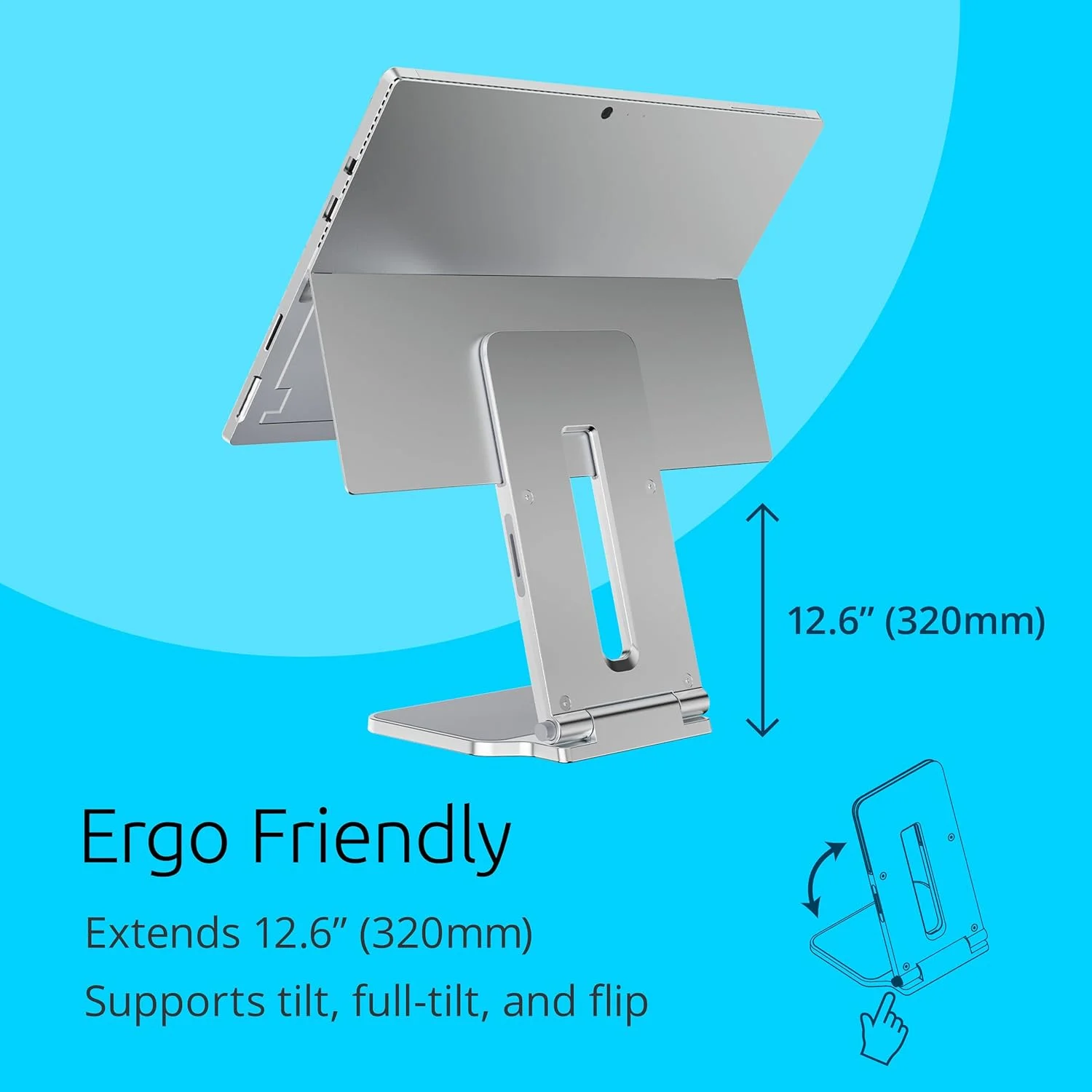 پایه رومیزی قابل تنظیم Kensington Elevated Stand برای سرفیس، نگهدارنده تبلت ضد لغزش طراحی شده برای سرفیس پرو، نقره ای (K58277WW)