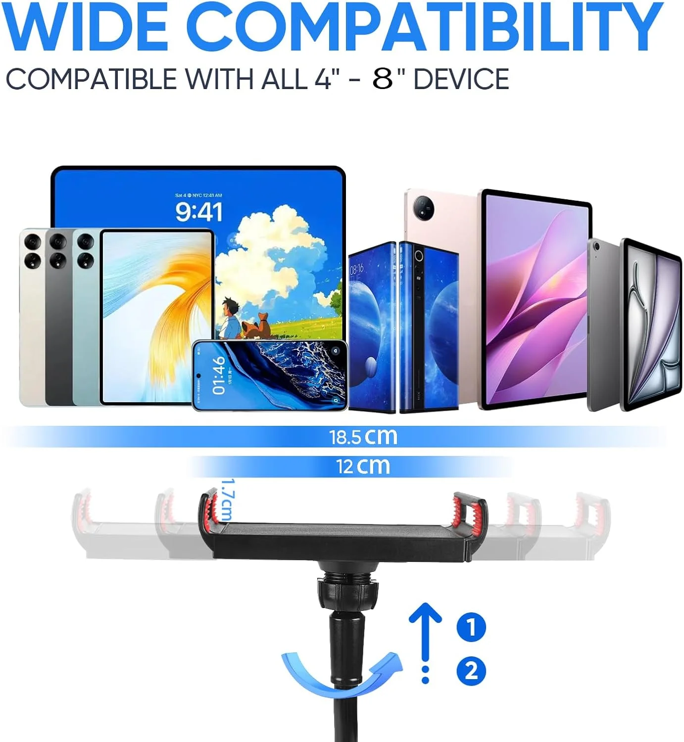 پایه نگهدارنده تبلت گردن غازی انعطاف پذیر برای تخت، گیره پایه تبلت بازوی بلند قابل تنظیم 360 درجه برای میز، سازگار با آیپد 4 تا 8 اینچ، پایه نگهدارنده تلفن همراه گردن غازی