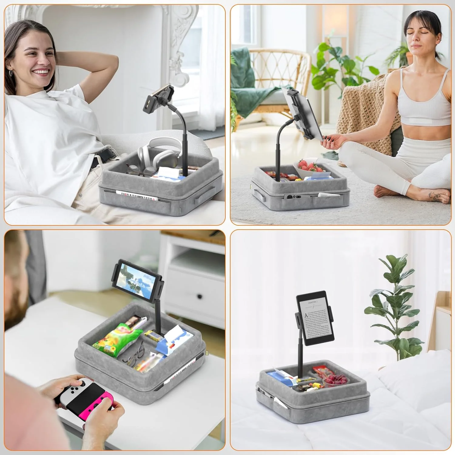 نگهدارنده تبلت KDD - پایه بالشتی آیپد با قابلیت تنظیم 360 درجه برای استفاده روی پا، تخت و میز - پایه تبلت گردنی منعطف با پد نرم و سینی و جیب برای نگهداری وسایل، سازگار با آیپد پرو 12.9، ایر مینی، تلفن و کتابخوان الکترونیکی