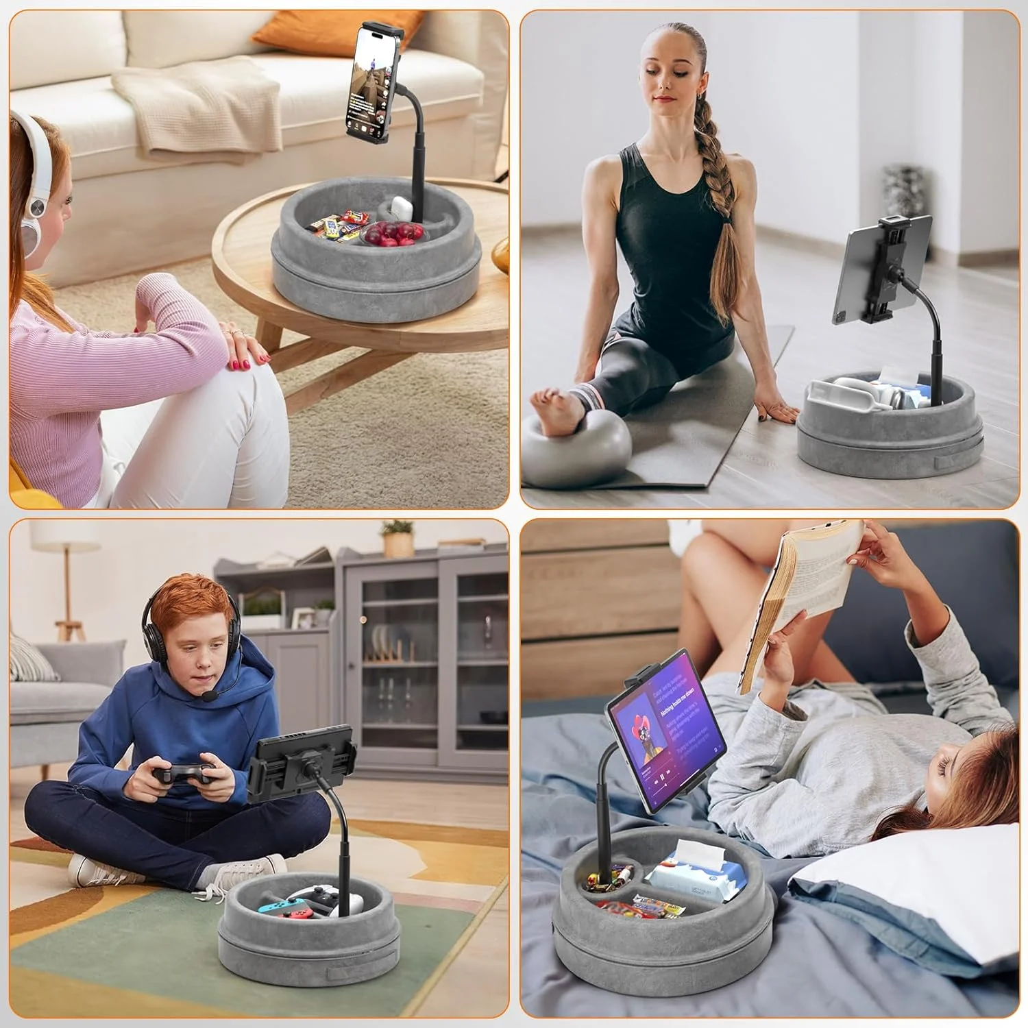 پایه نگهدارنده تبلت KDD برای لپ، پایه چند زاویه آیپد با سینی ذخیره سازی - گیره گردن غازی چرخان 360 درجه با پد نرم تبلت برای تخت و میز سازگار با آیپد پرو 12.9، ایر مینی، تلفن، کتابخوان الکترونیکی