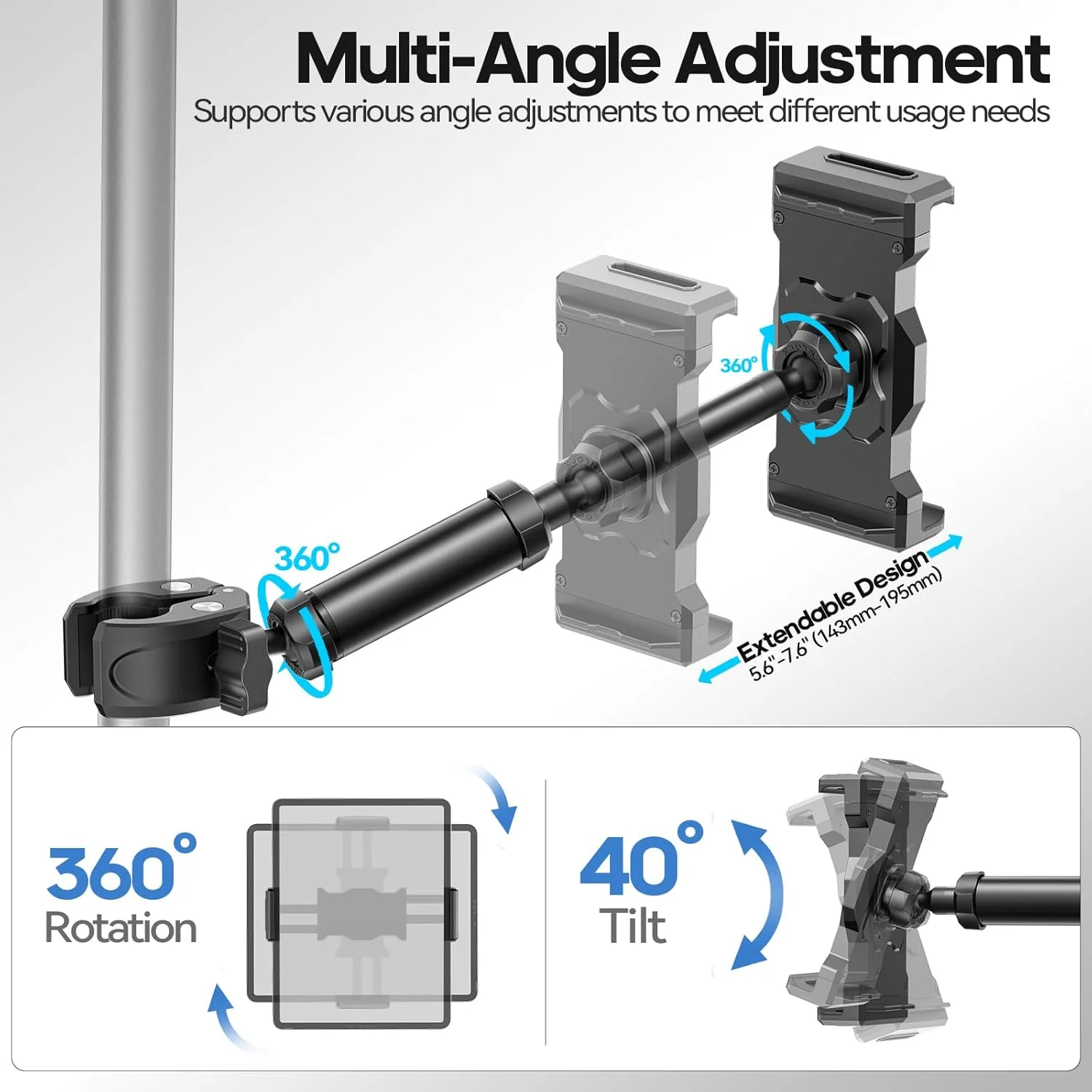نگهدارنده آیپد KDD برای پایه میکروفون، پایه قابل تنظیم تبلت و تلفن برای پایه میکروفون موسیقی، براکت دسته دوچرخه ورزشی، مناسب برای آیپد پرو 12.9، ایر، مینی، تب های گلکسی، آیفون (4.7-13 اینچ)
