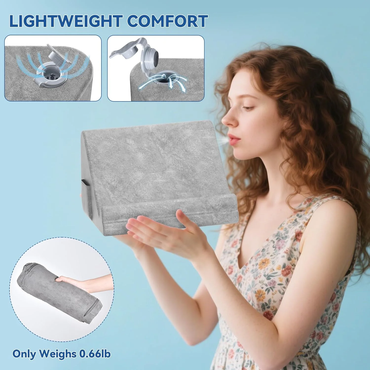 نگهدارنده بالشتی تبلت KDD، پایه بادی قابل حمل آیپد برای لپ، تخت با جیب تلفن و محل قرارگیری قلم سازگار با آیپد پرو 12.9، 10.5، 9.7 ایر مینی 6 5 4، تلفن همراه، گلکسی تب، کتابخوان الکترونیکی