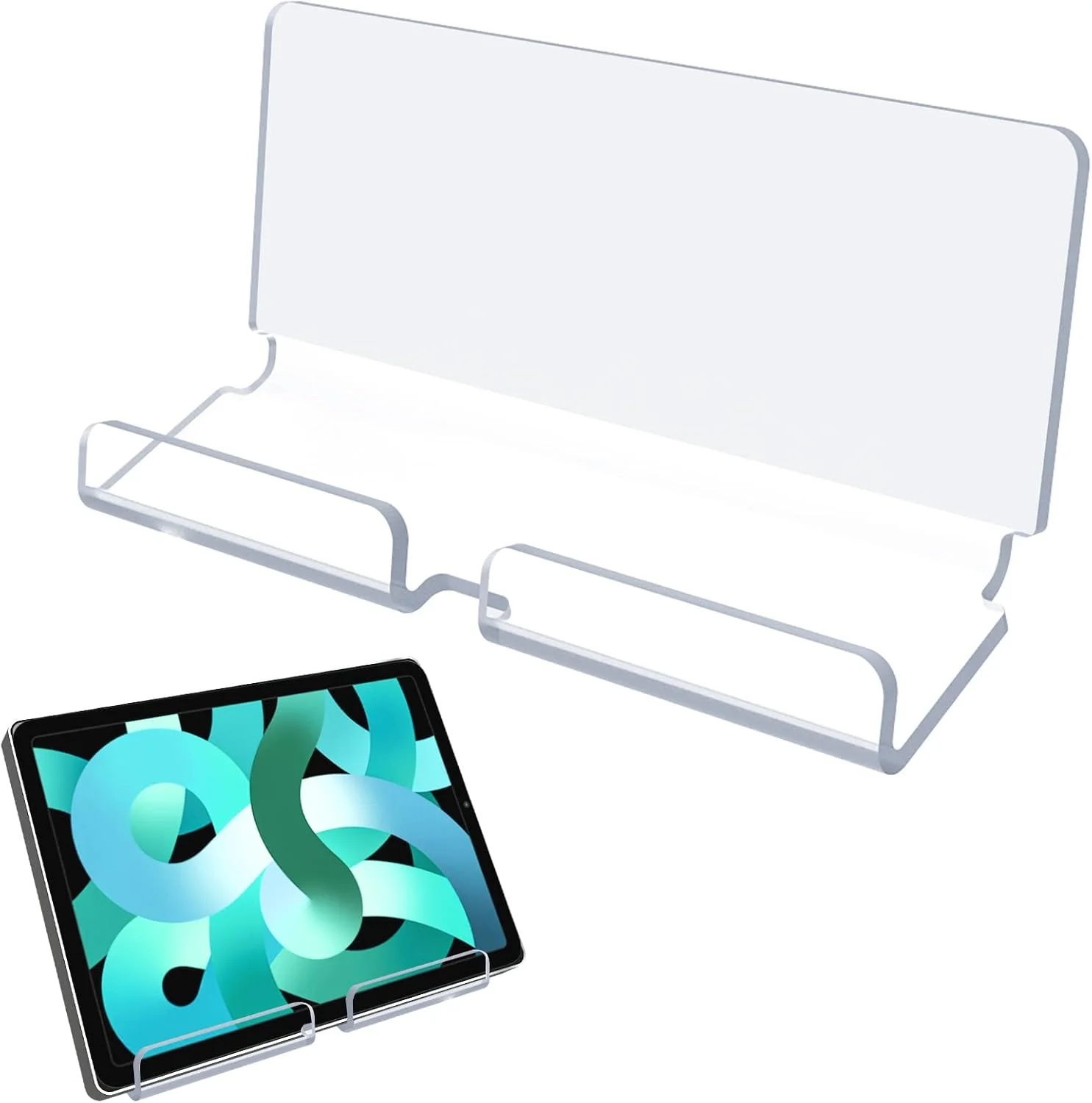 نگهدارنده دیواری تبلت Kamehame، جنس اکریلیک، بدون نیاز به دست، برای تلفن های هوشمند، تبلت ها، کتابخوان های الکترونیکی، شفاف و سفید ابریشمی