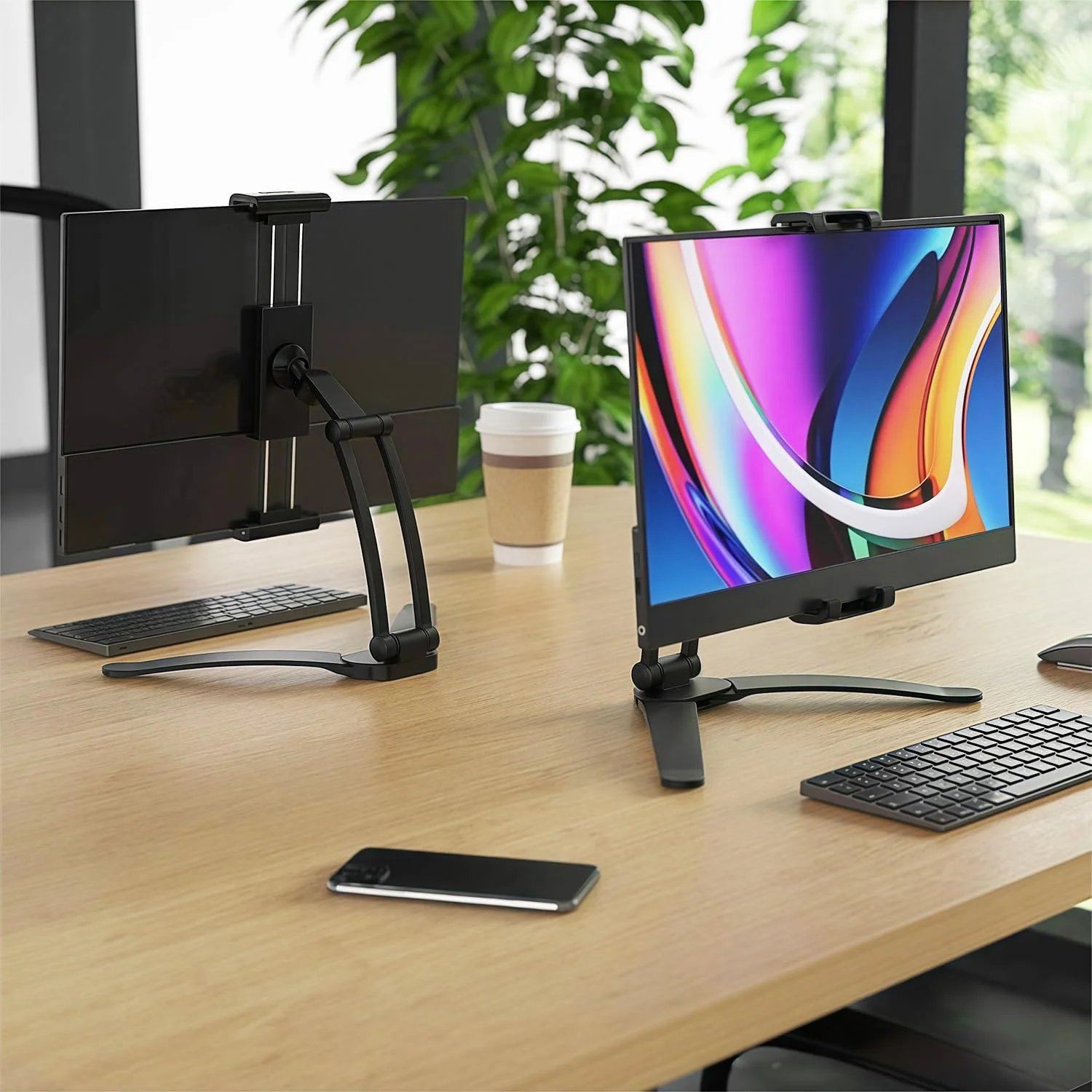 پایه نگهدارنده مانیتور قابل حمل Kado، آلیاژ آلومینیوم، نگهدارنده تبلت و گیره تلفن برای نمایشگر تلفن، پایه دیواری 3M برای مانیتور قابل حمل، نگهدارنده تبلت کابینت آشپزخانه برای آیپد و سرفیس پرو