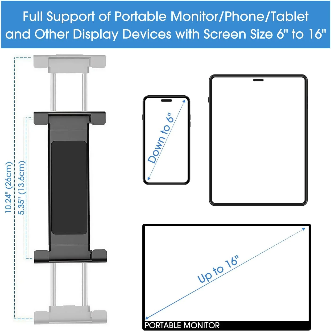 پایه نگهدارنده مانیتور قابل حمل Kado، آلیاژ آلومینیوم، نگهدارنده تبلت و گیره تلفن برای نمایشگر تلفن، پایه دیواری 3M برای مانیتور قابل حمل، نگهدارنده تبلت کابینت آشپزخانه برای آیپد و سرفیس پرو