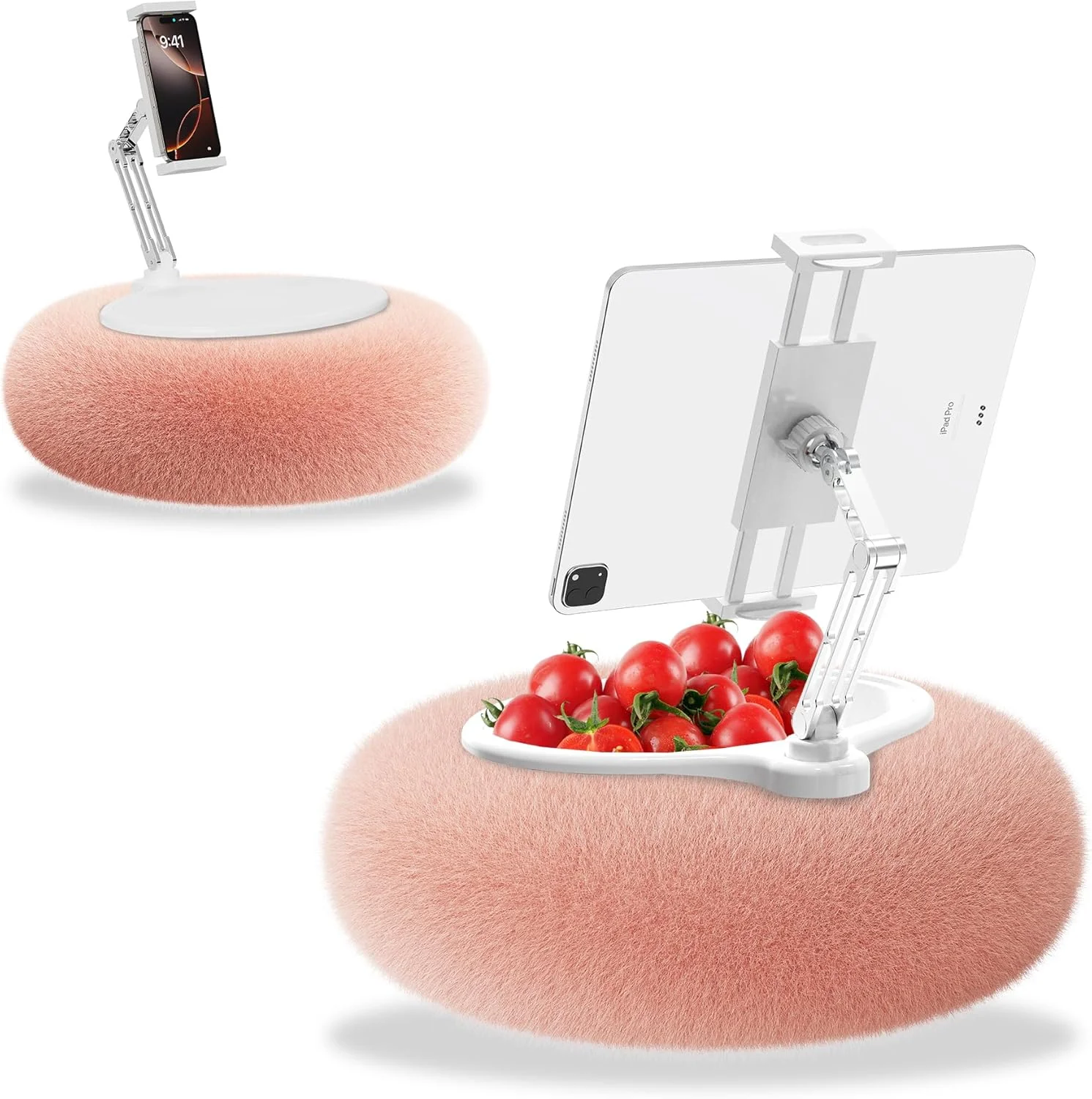 پایه تبلت بالشتی KABCON برای کیندل، نگهدارنده گوشی با میله آلومینیومی قابل تنظیم 360 درجه با پارچه مخمل خواب دار نرم برای گوشی/تبلت های 4.7 تا 13 اینچی، آیپد پرو مینی ایر 12.9، آیفون پرو مکس، سامسونگ گلکسی، ال جی، کیندل - صورتی