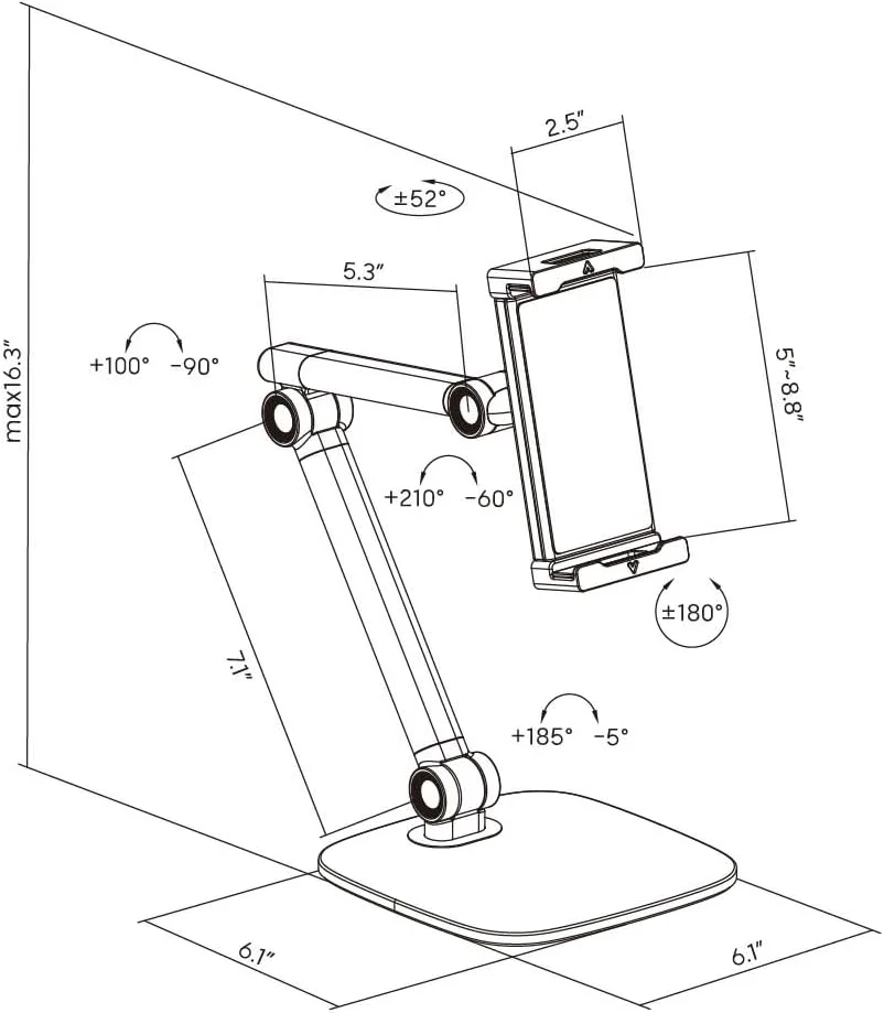 پایه رومیزی تبلت/گوشی یونیورسال Kantek، ارتفاع 41.4 سانتی متر، زاویه و شیب قابل تنظیم، پایه سنگین، مناسب برای اندازه صفحه نمایش از 4.7 تا 12.9 اینچ، مشکی