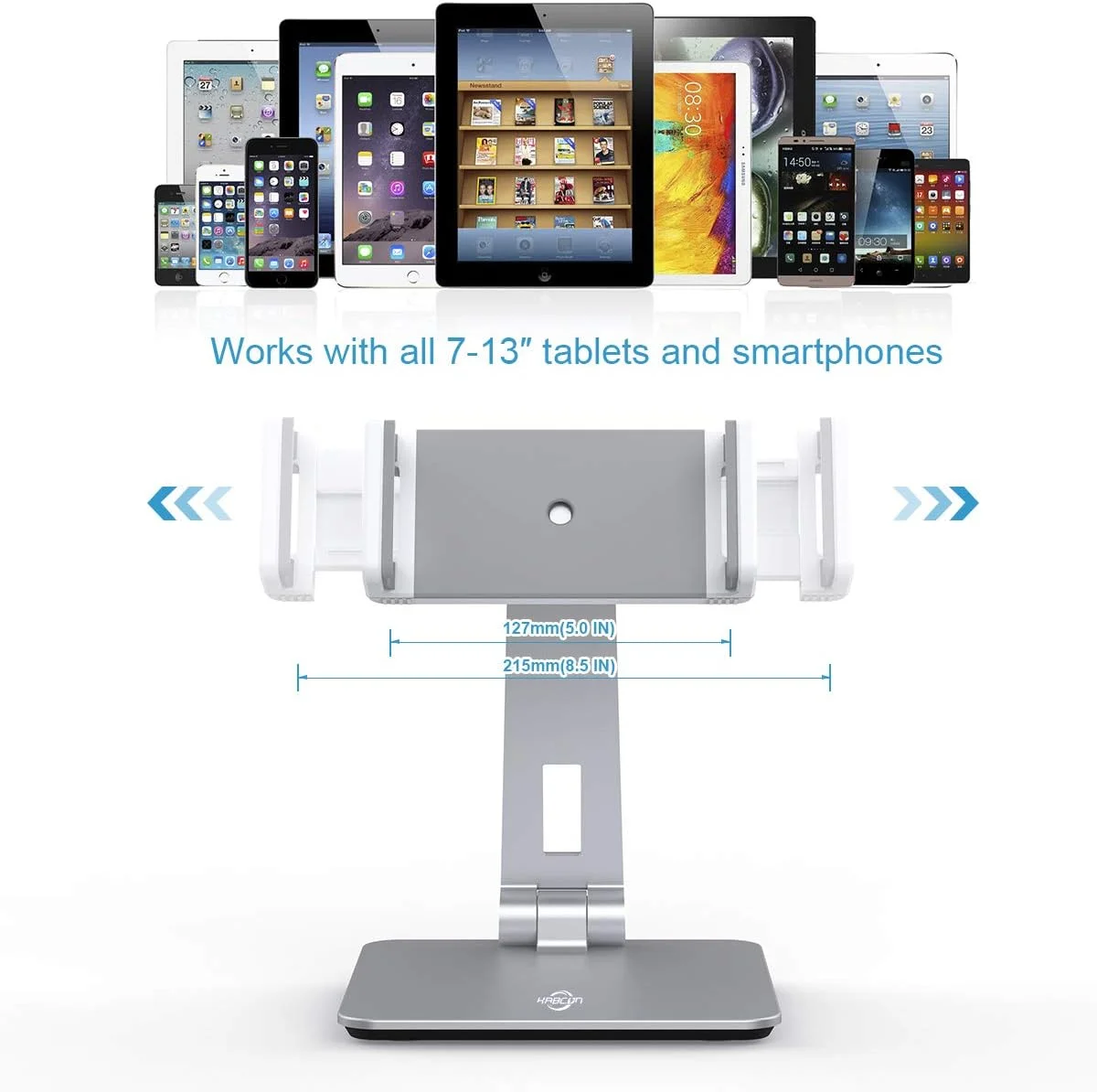 پایه نگهدارنده تبلت KABCON، با قابلیت تنظیم سفتی، چند زاویه، تاشو، هم سطح چشم، آلومینیومی، پایه های محکم تبلت برای تبلت/تلفن های 4 تا 14 اینچی، سری آیپد، تبلت های سامسونگ گلکسی، کیندل فایر و غیره