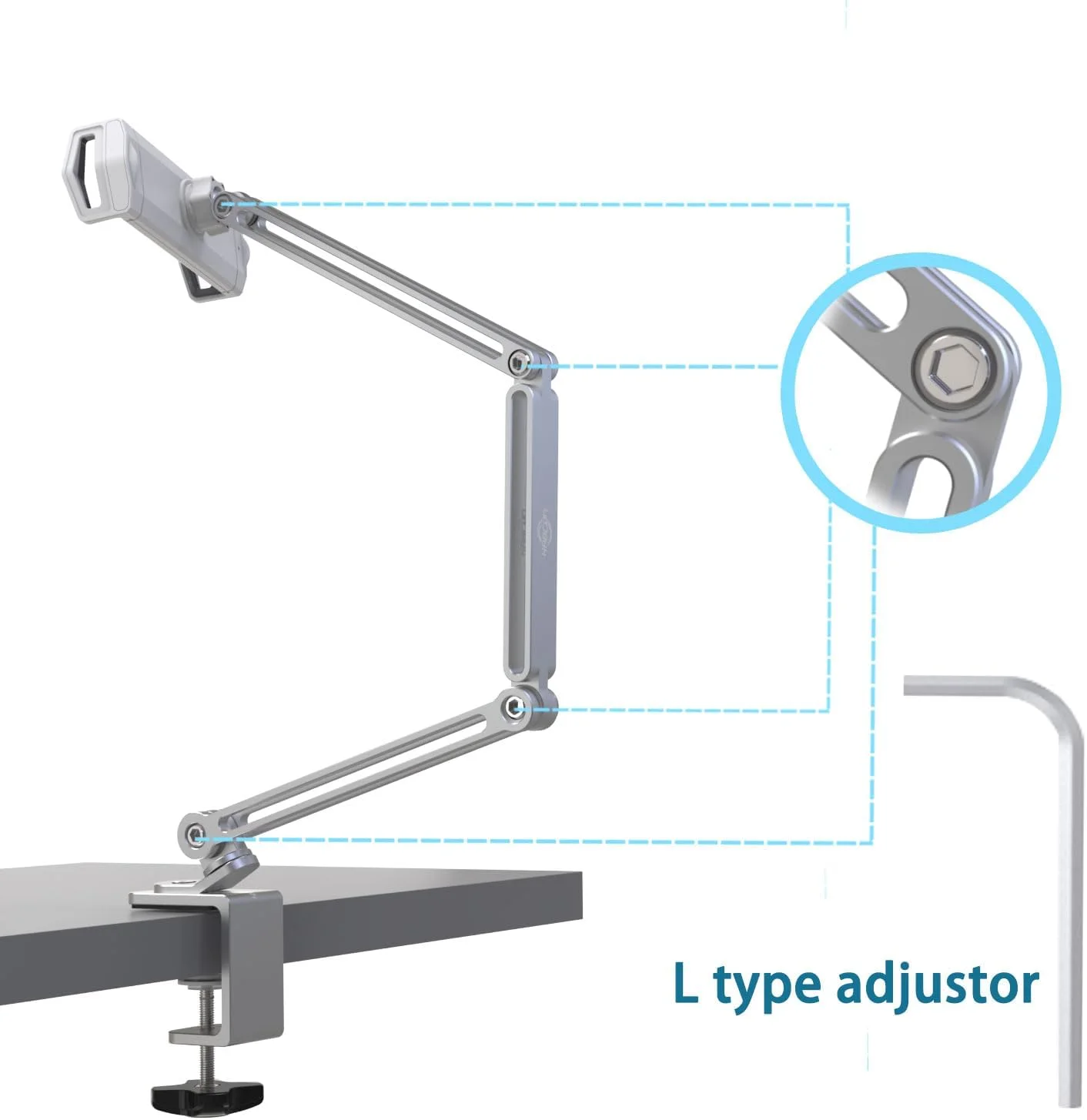 پایه نگهدارنده تبلت KABCON با بازوی بلند و گیره، سازگار با آیپد پرو مینی ایر، گلکسی تب، مایکروسافت سرفیس پرو گو، تلفن های همراه و تبلت های 4 تا 13 اینچی برای میز، تخت و غیره
