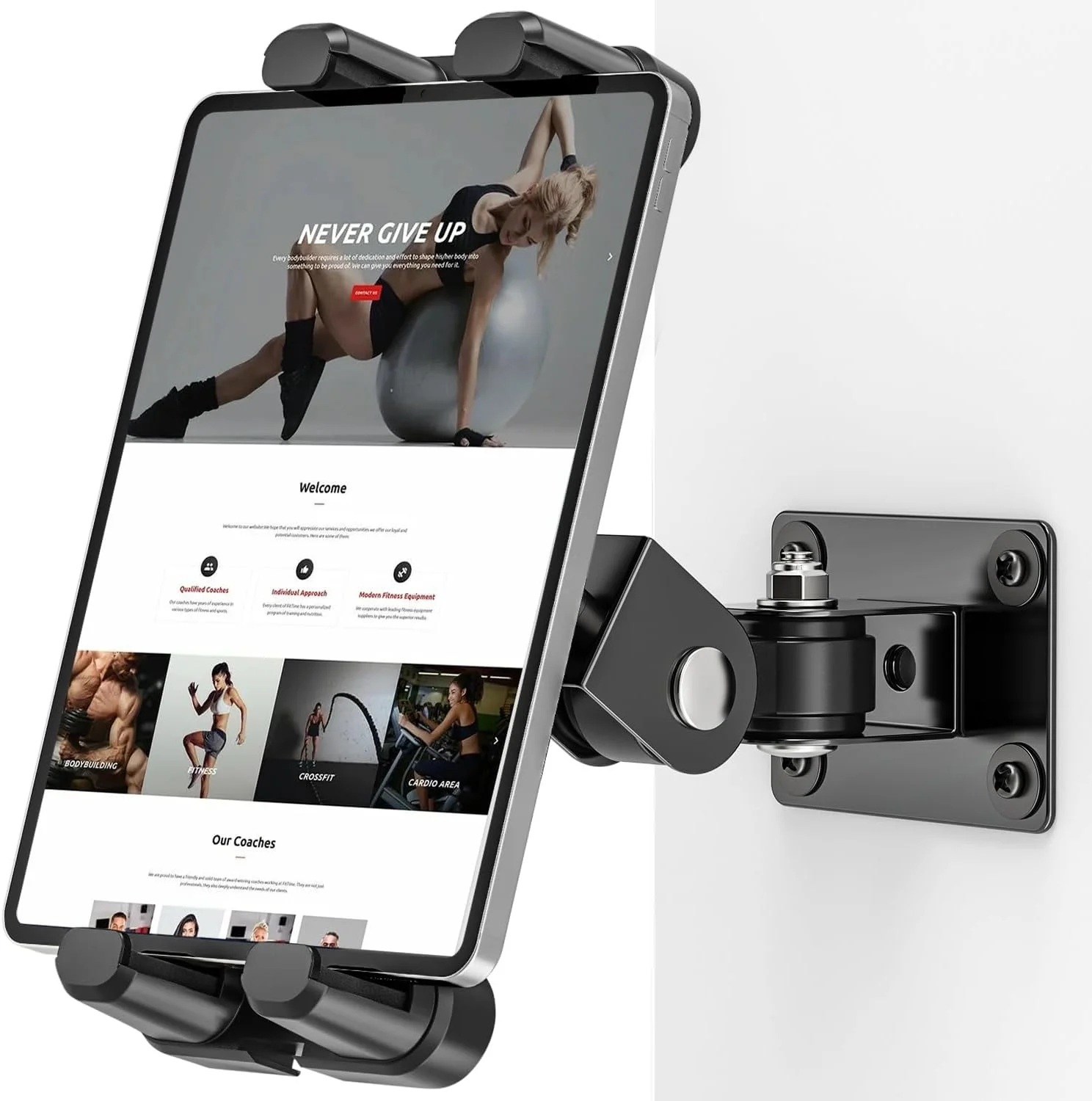 پایه دیواری تبلت با قابلیت چرخش 360 درجه، نگهدارنده دیواری آیپد قابل تنظیم برای همه دستگاه ها و تلفن های هوشمند 4.7-12.9 اینچی، پایه دیواری فلزی مناسب برای آشپزخانه، دفتر، انبار و غیره