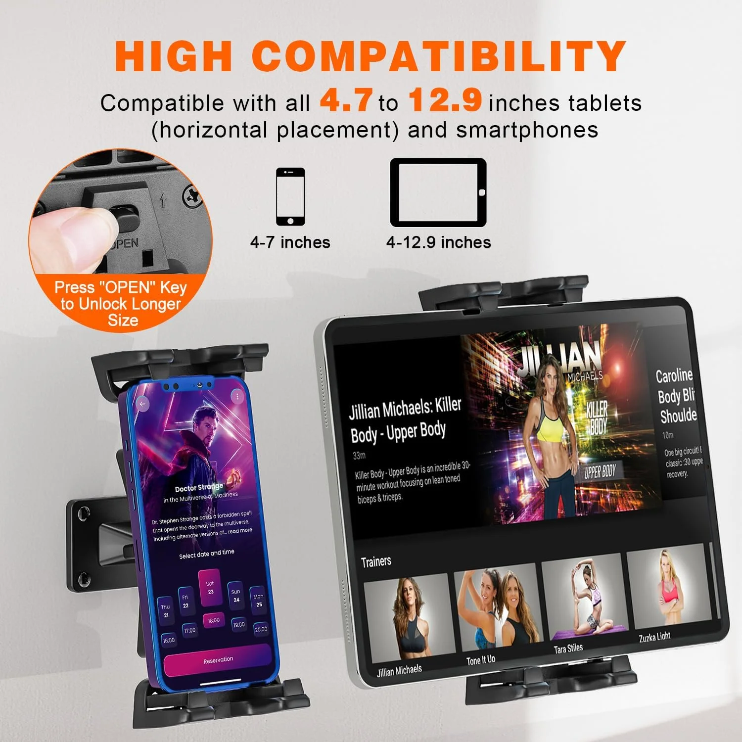 پایه دیواری تبلت، استند نگهدارنده تبلت با چرخش 360 درجه، پایه فلزی مستحکم، پایه دیواری آشپزخانه سازگار با آیپد/آیفون/همه دستگاه های 4.7-12.9 اینچی