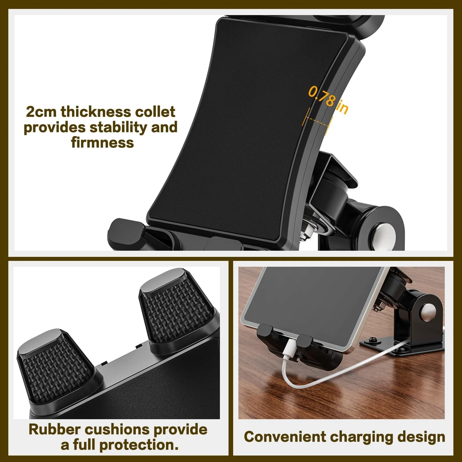 پایه دیواری تبلت با قابلیت چرخش 360 درجه، نگهدارنده دیواری آیپد قابل تنظیم برای همه دستگاه ها و تلفن های هوشمند 4.7-12.9 اینچی، پایه دیواری فلزی مناسب برای آشپزخانه، دفتر، انبار و غیره