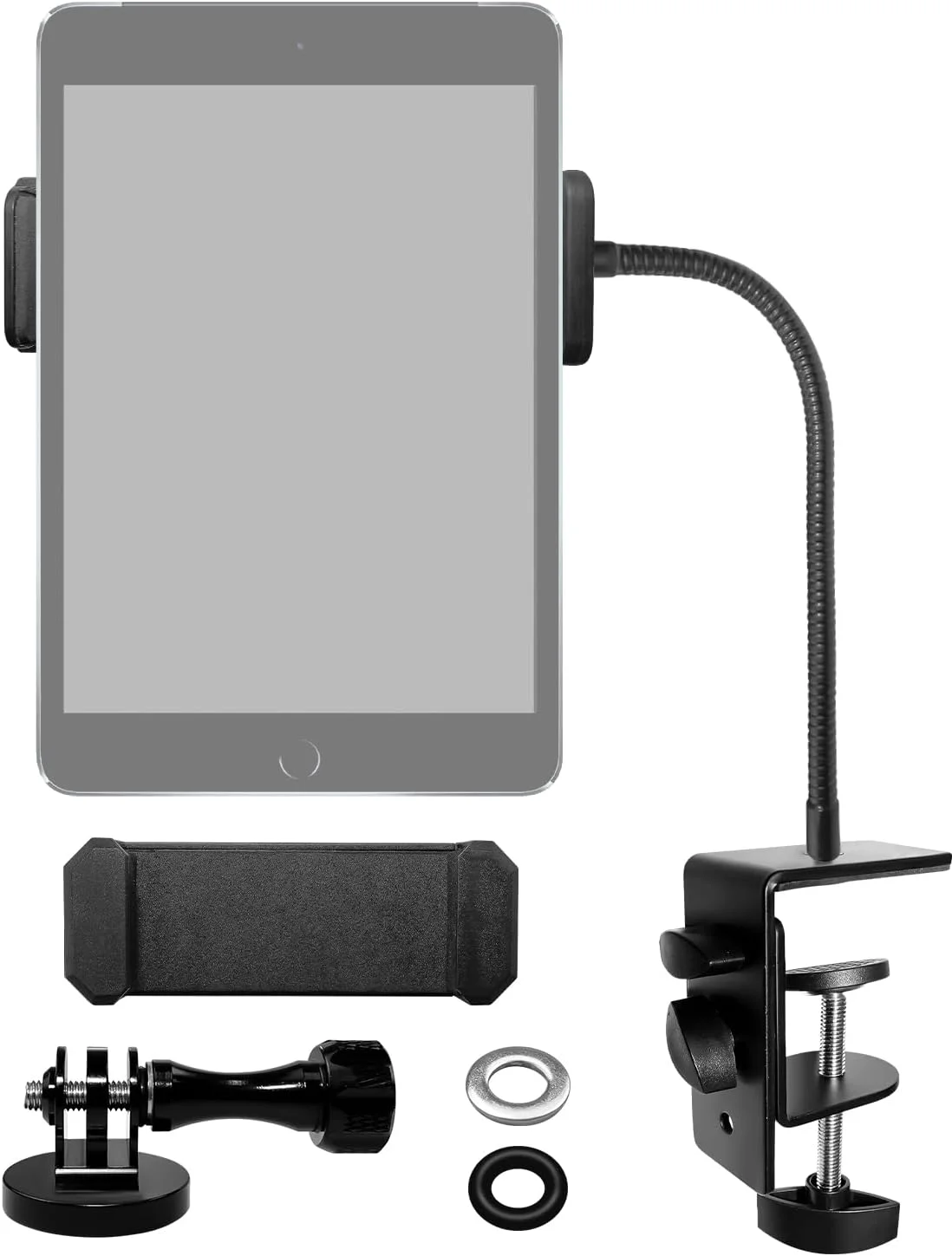 پایه نگهدارنده تبلت گردن غازی ارتقا یافته، پایه نگهدارنده تلفن مناسب برای آیپد، گیره فلزی قابل چرخش 360 درجه قابل تنظیم، مناسب برای جلسات کاری آشپزخانه و موارد دیگر